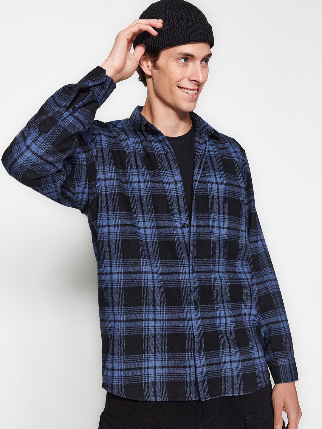 

Trendyol Spread Collar Long Sleeves Tartan Checks Cotton Casual Shirt, Na