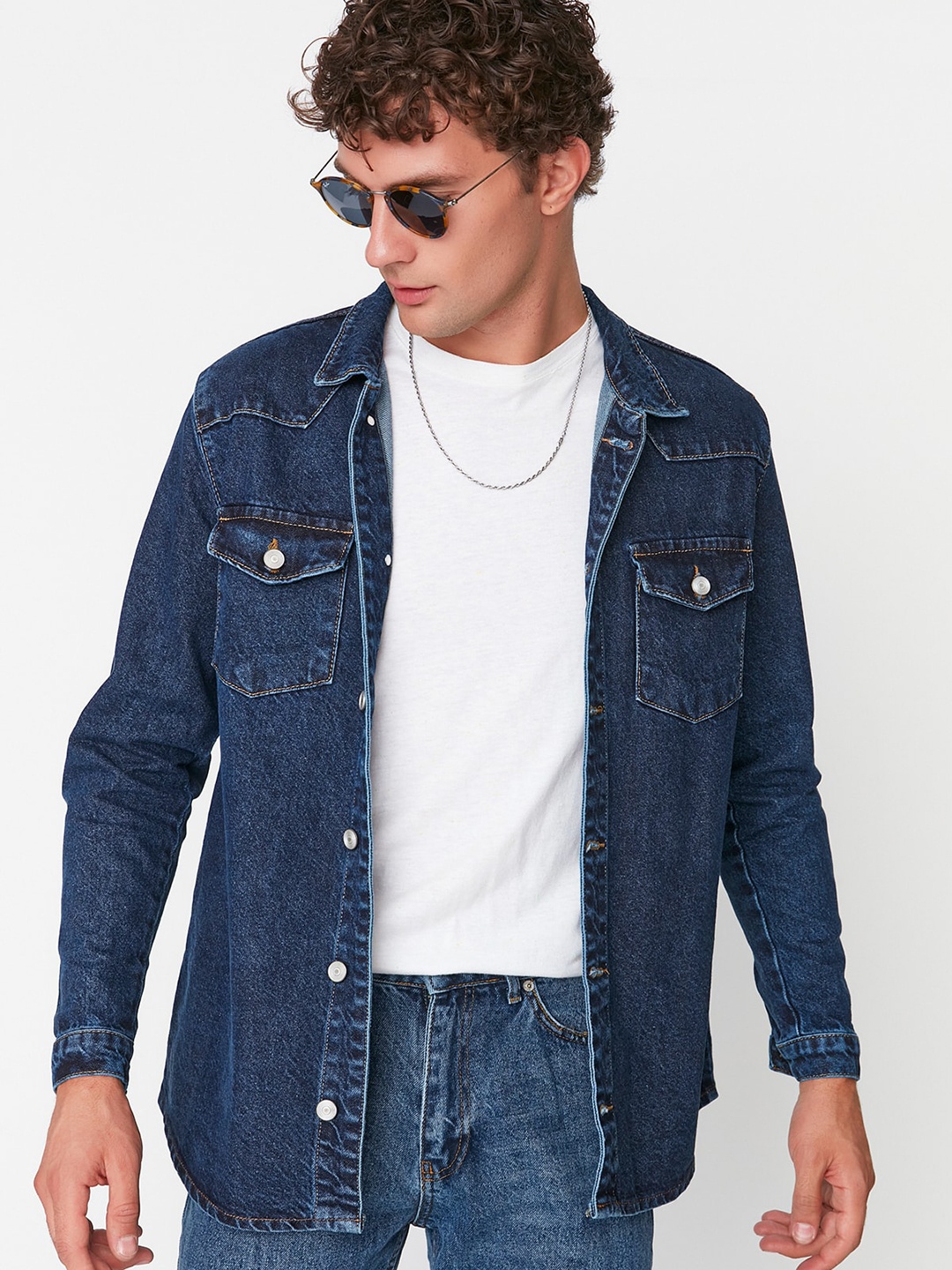 

Trendyol Spread Collar Long Sleeves Cotton Casual Shirt, Blue