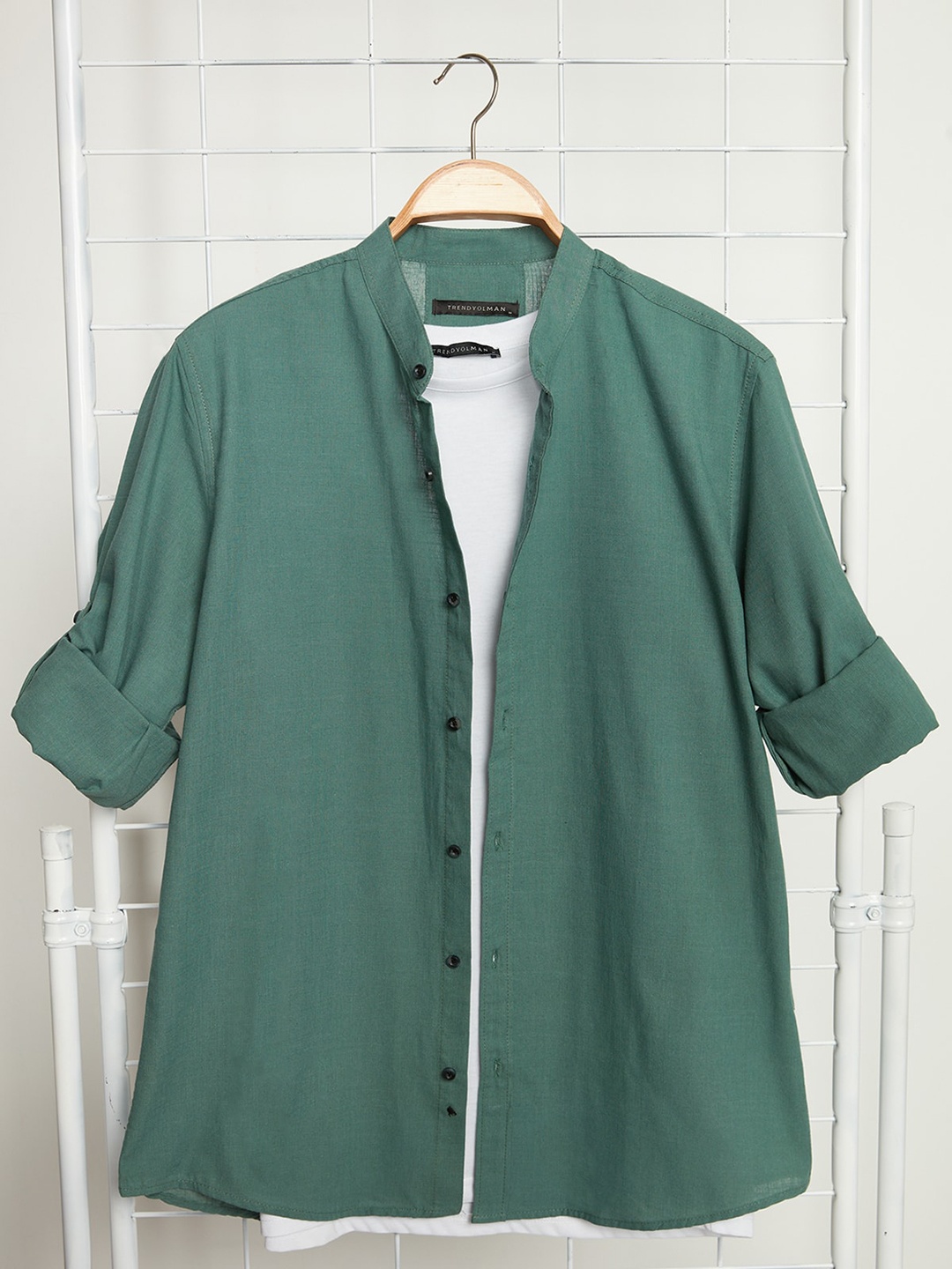 

Trendyol Mandarin Collar Cotton Casual Shirt, Green