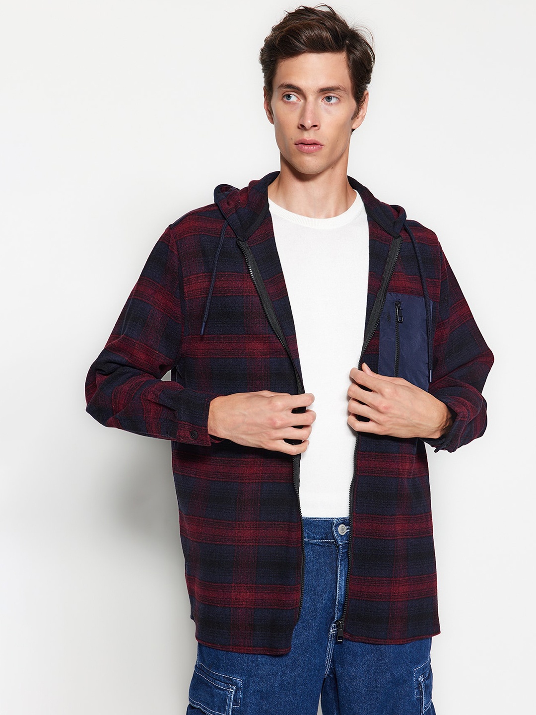 

Trendyol Checked Hood Neck Casual Shirt, Blue