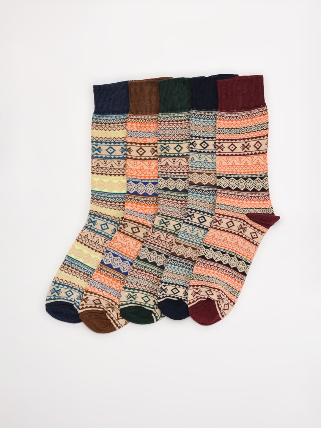 

Trendyol Men Pack Of 5 Patterned Calf-Length Socks, Blue