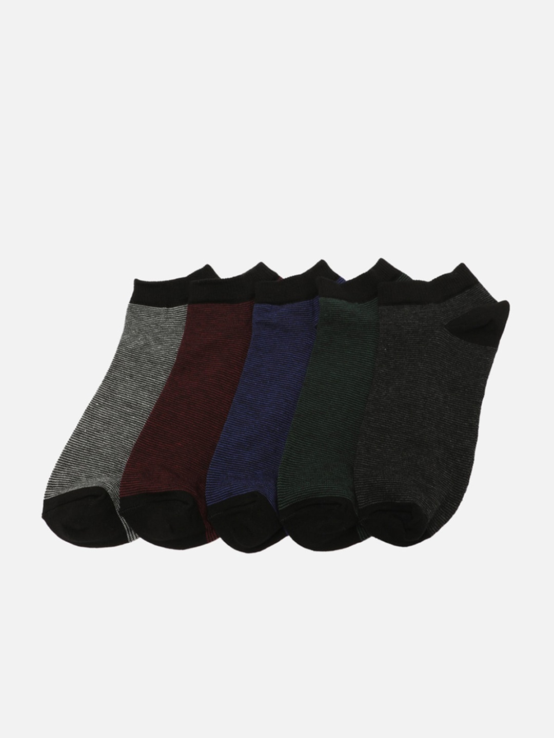 

Trendyol Men Pack of 5 Striped Ankle-Length Socks, Black