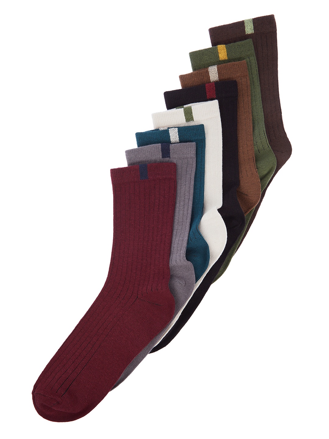 

Trendyol Men Pack Of 8 Patterned Calf Length Socks, Brown