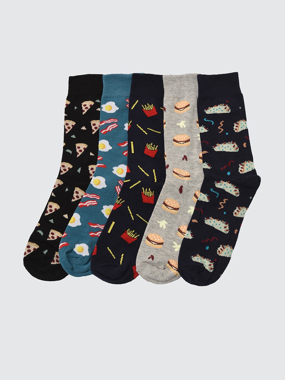 

Trendyol Men Pack Of 5 Patterned Calf Length Socks, Black