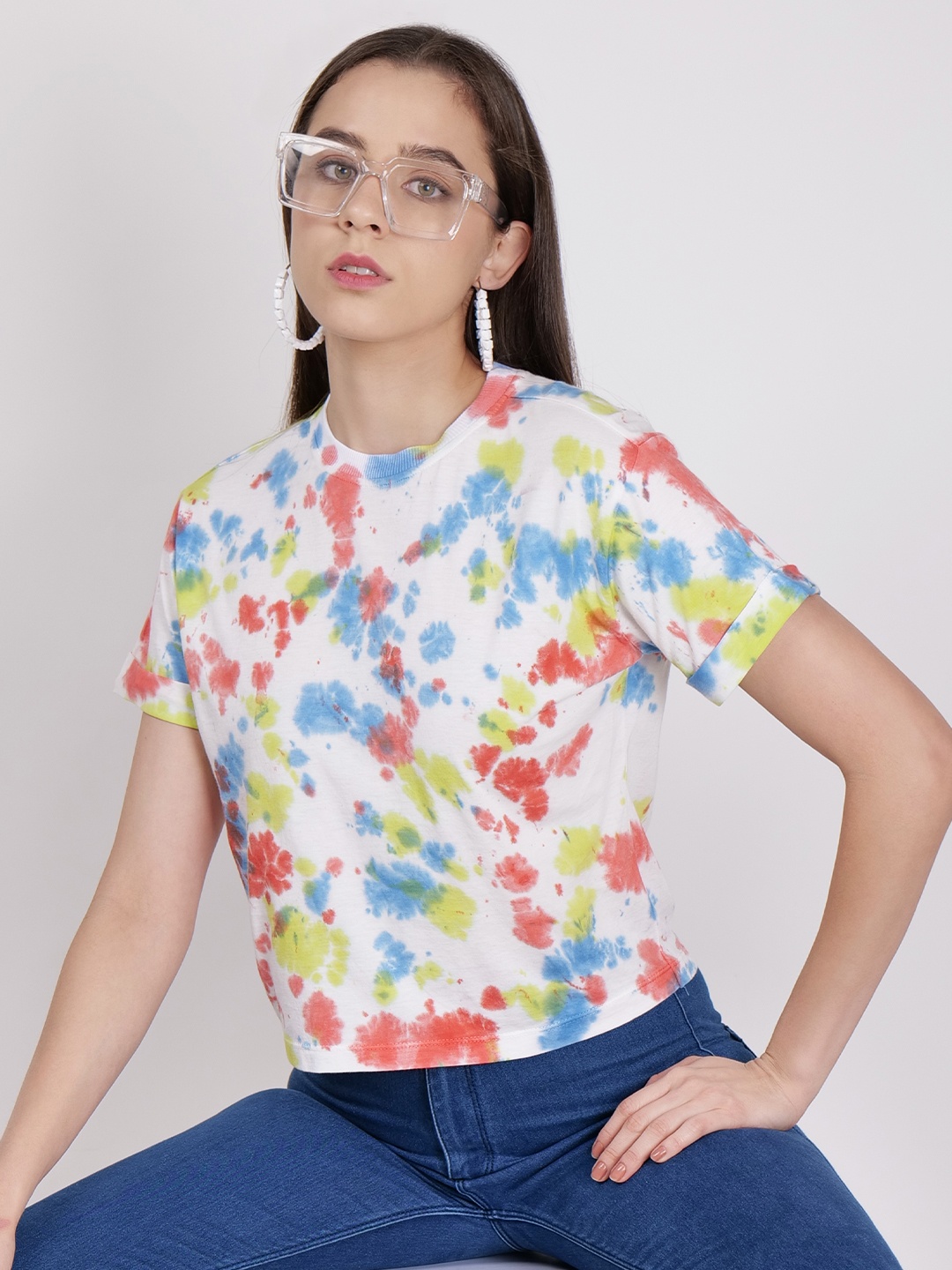 

CHARMGAL Tie and Dye Holi Cotton Tshirt, Multi