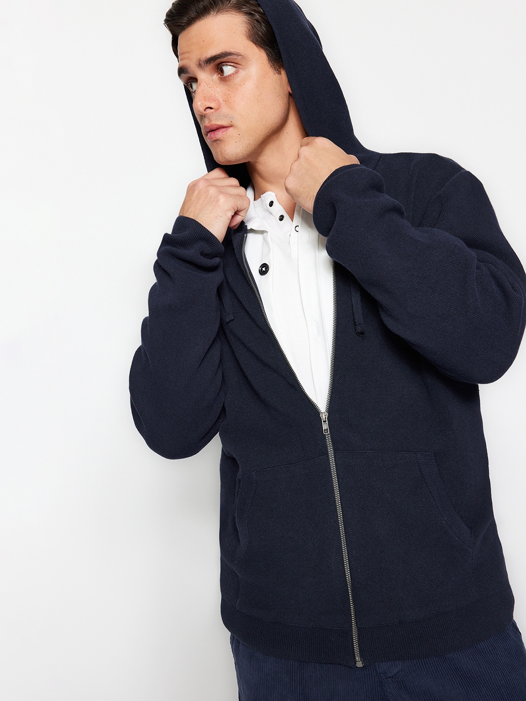 

Trendyol Hooded Front-Open Sweatshirt, Blue