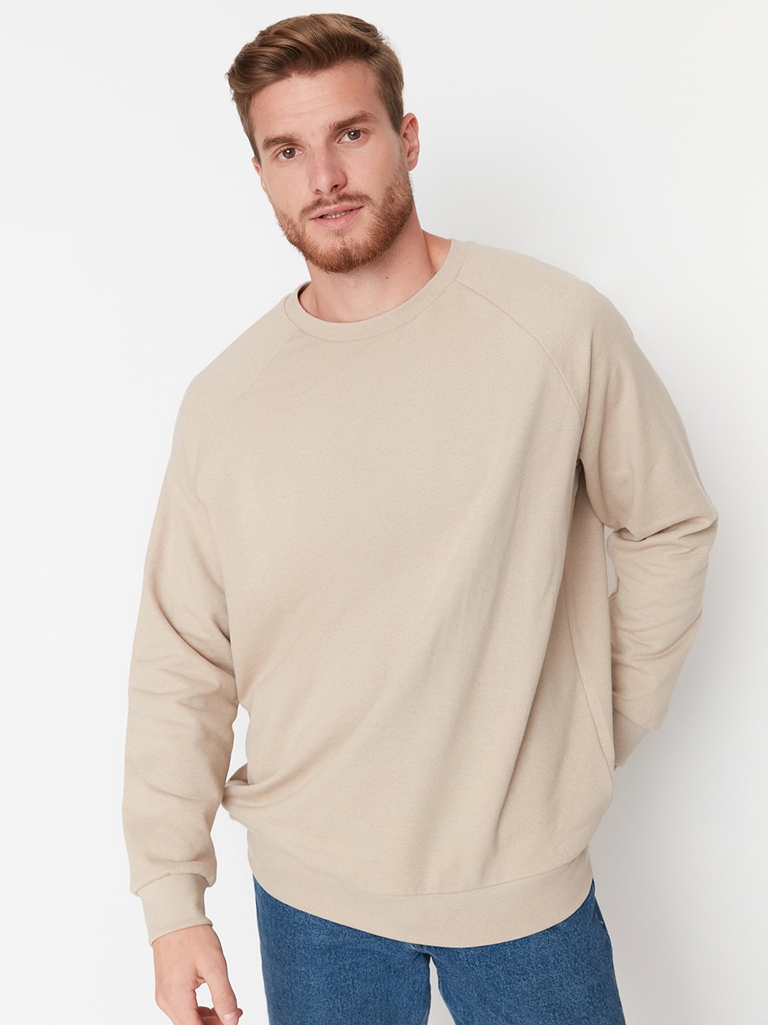 

Trendyol Round Neck Pullover Sweatshirt, Beige