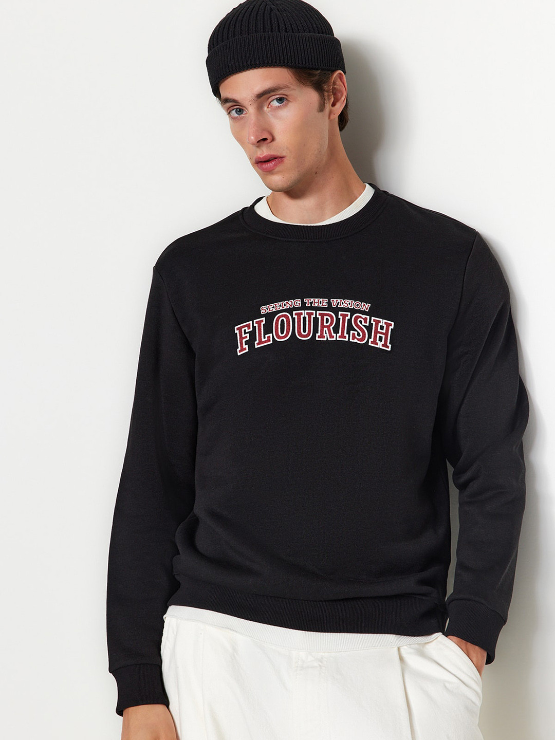 

Trendyol Typography Printed Round Neck Sweatshirt, Black