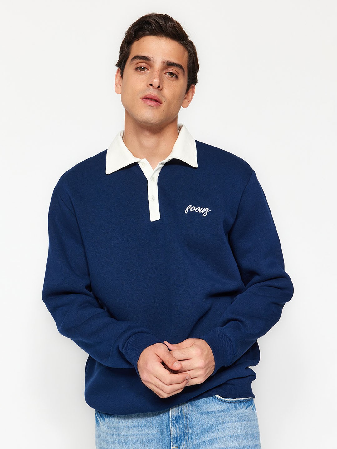 

Trendyol Shirt Collar Pullover Sweatshirt, Blue