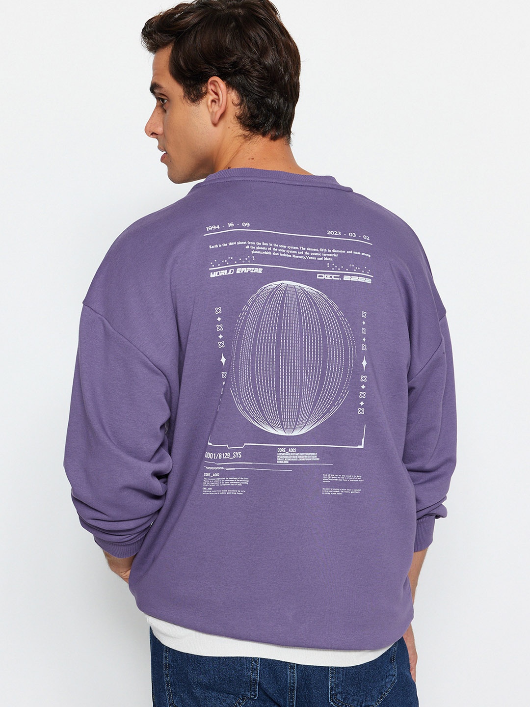 

Trendyol Graphic Printed Drop Shoulder Sleeves Pure Cotton Pullover, Purple