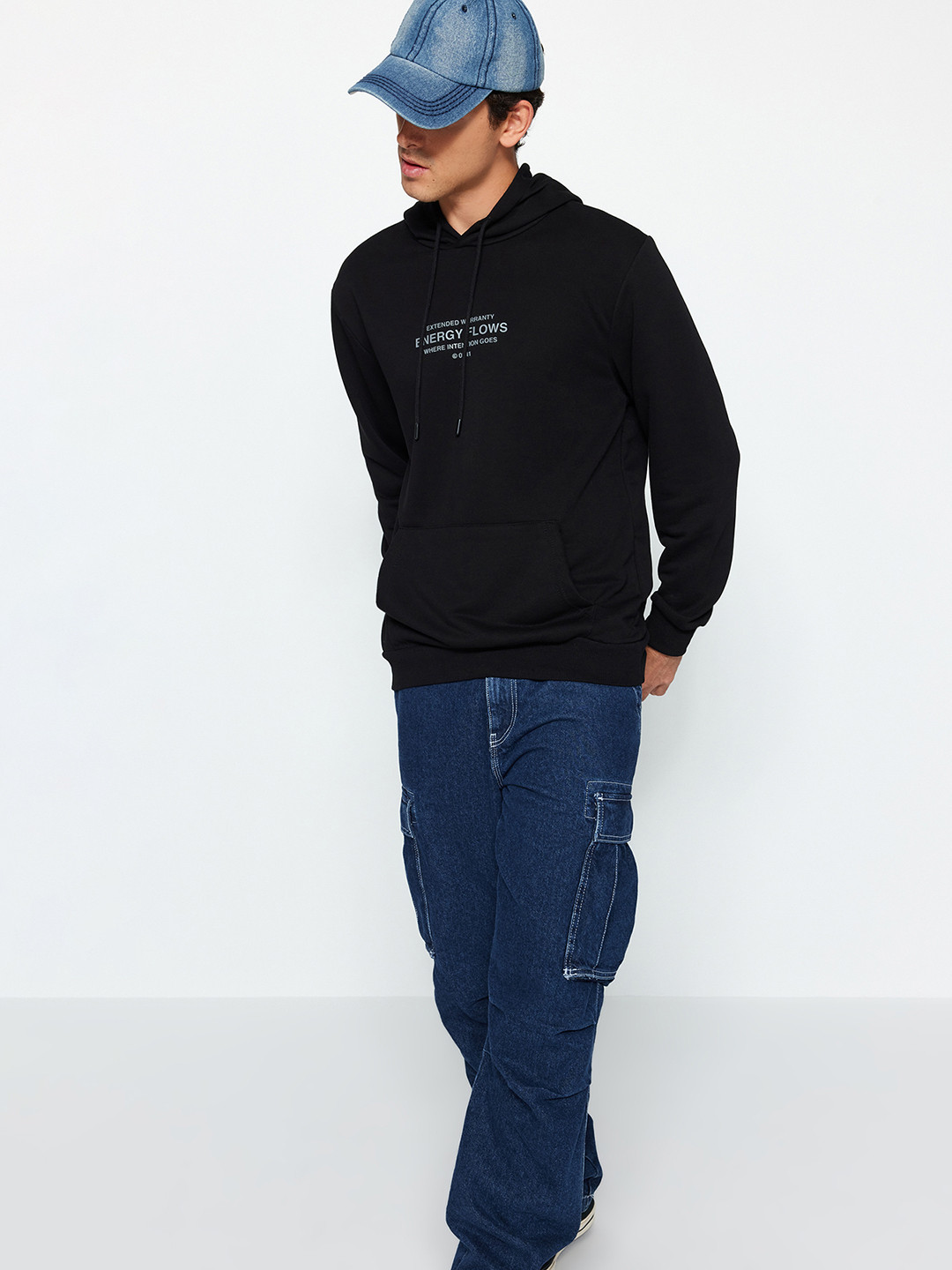 

Trendyol Typography Printed Hooded Sweatshirt, Black