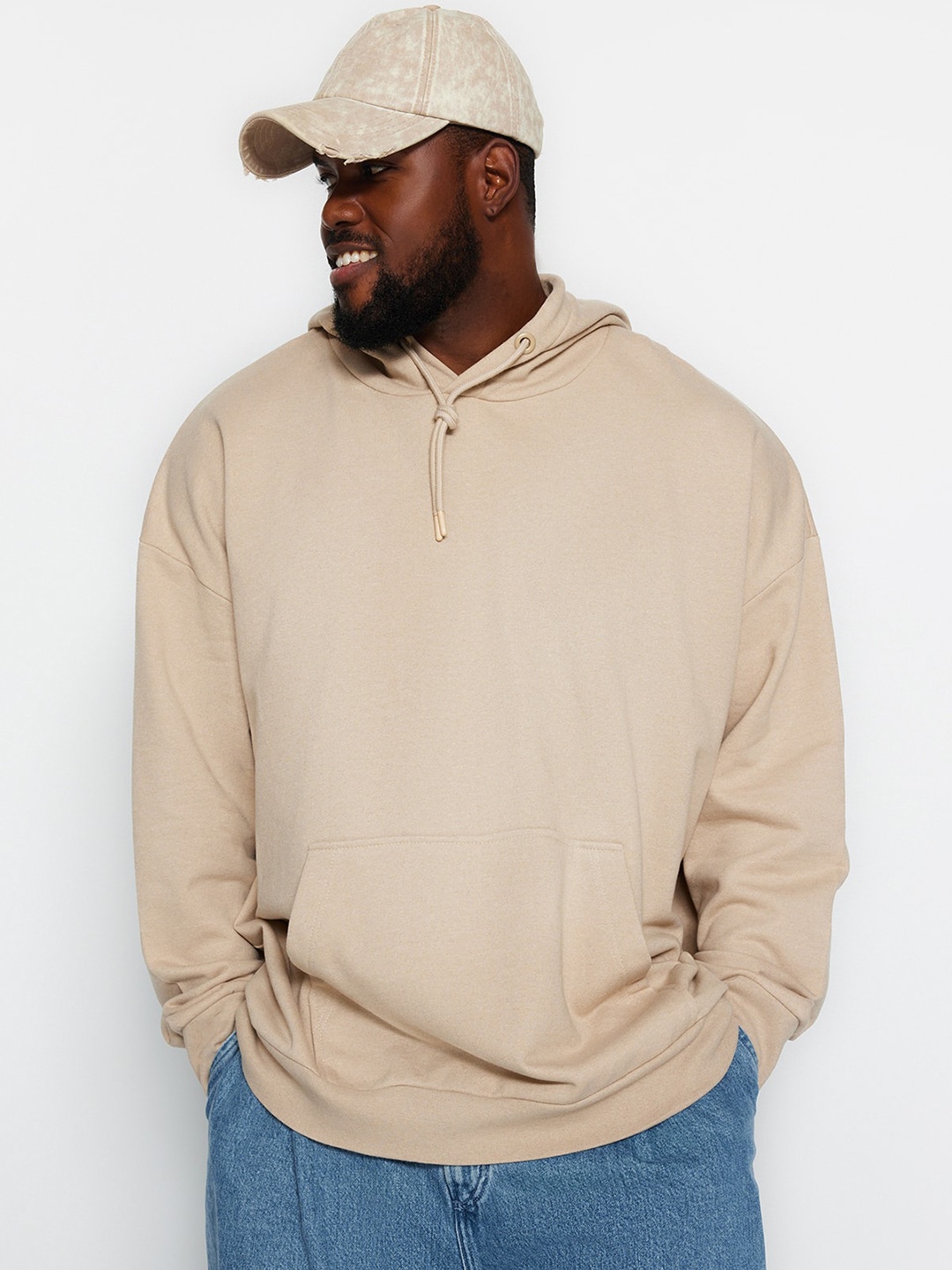 

Trendyol Drop Shoulder Sleeves Hooded Pullover, Beige