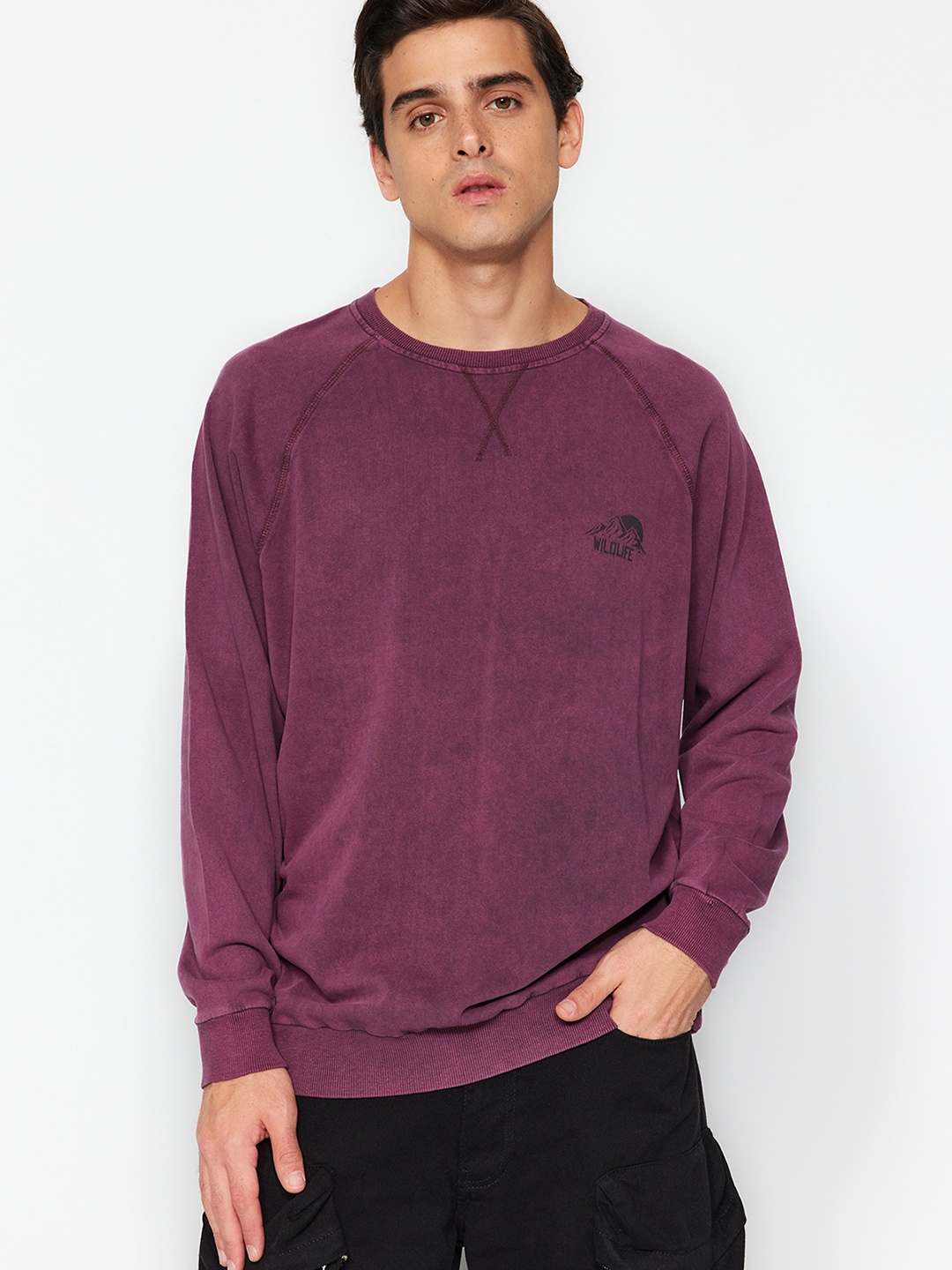 

Trendyol Typography Printed Pure Cotton Sweatshirt, Purple