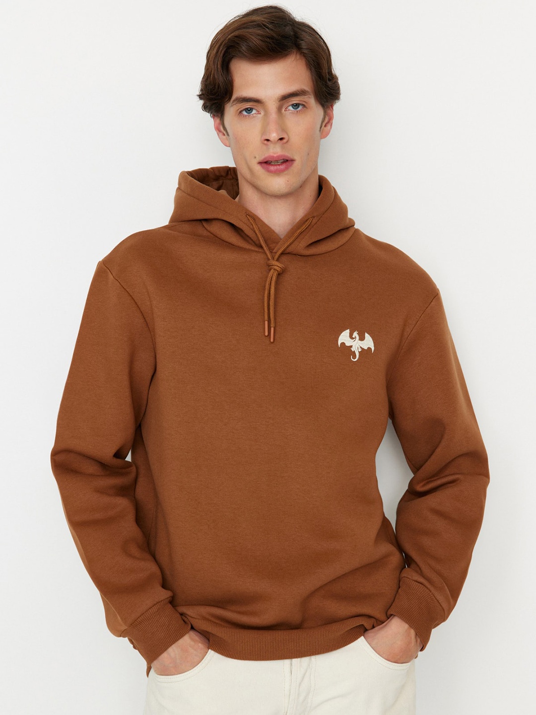 

Trendyol Drop Shoulder Sleeves Hooded Pullover, Brown