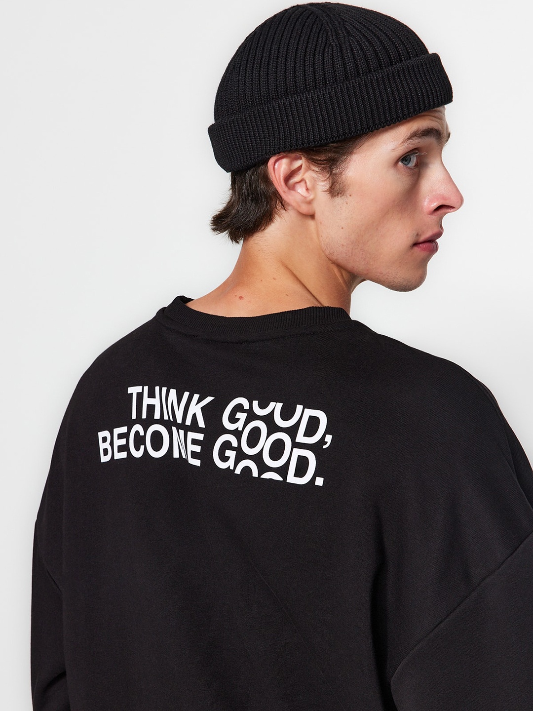 

Trendyol Typography Printed Round Neck Pullover Sweatshirt, Black