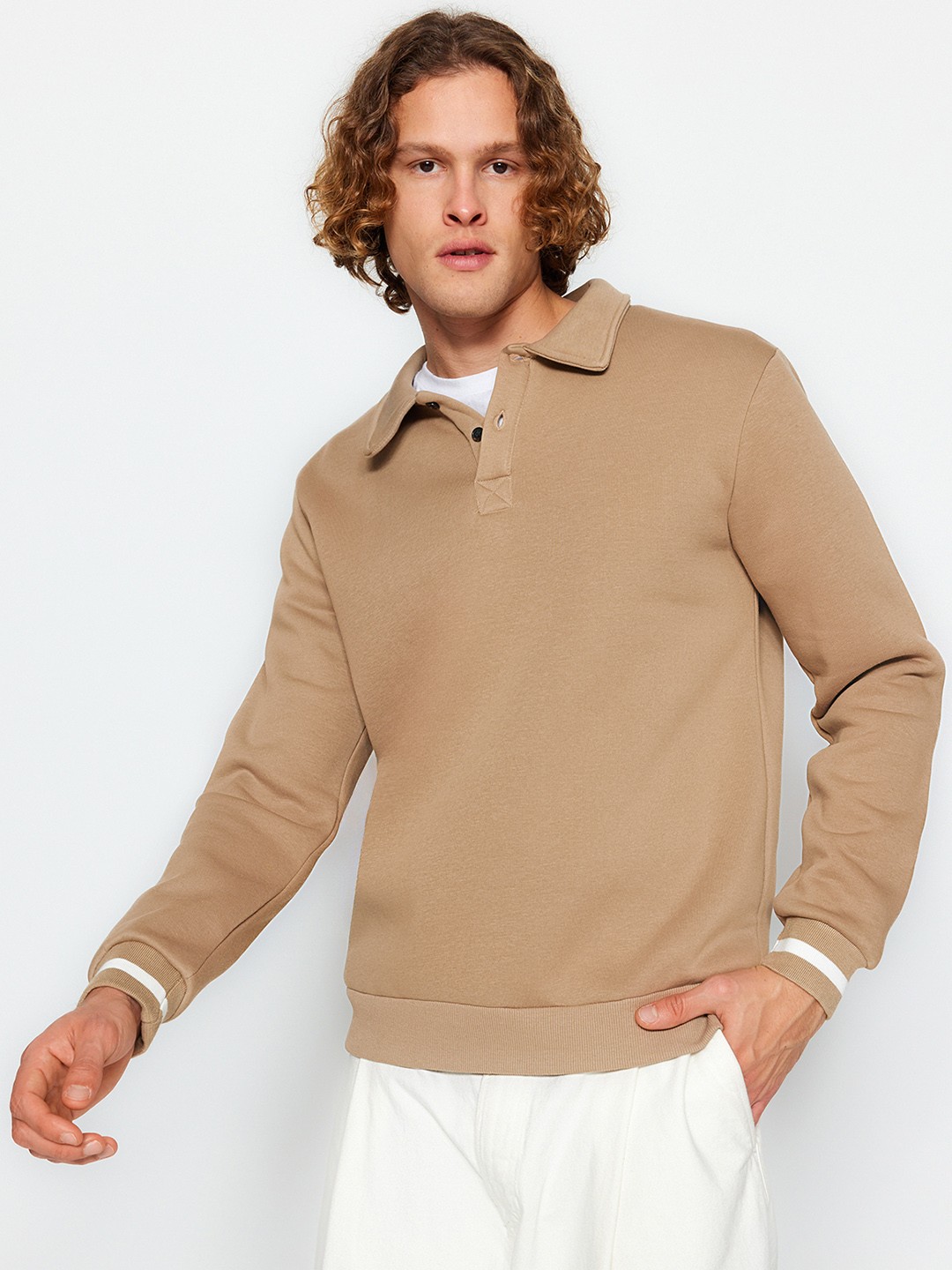 

Trendyol Shirt Collar Sweatshirt, Beige