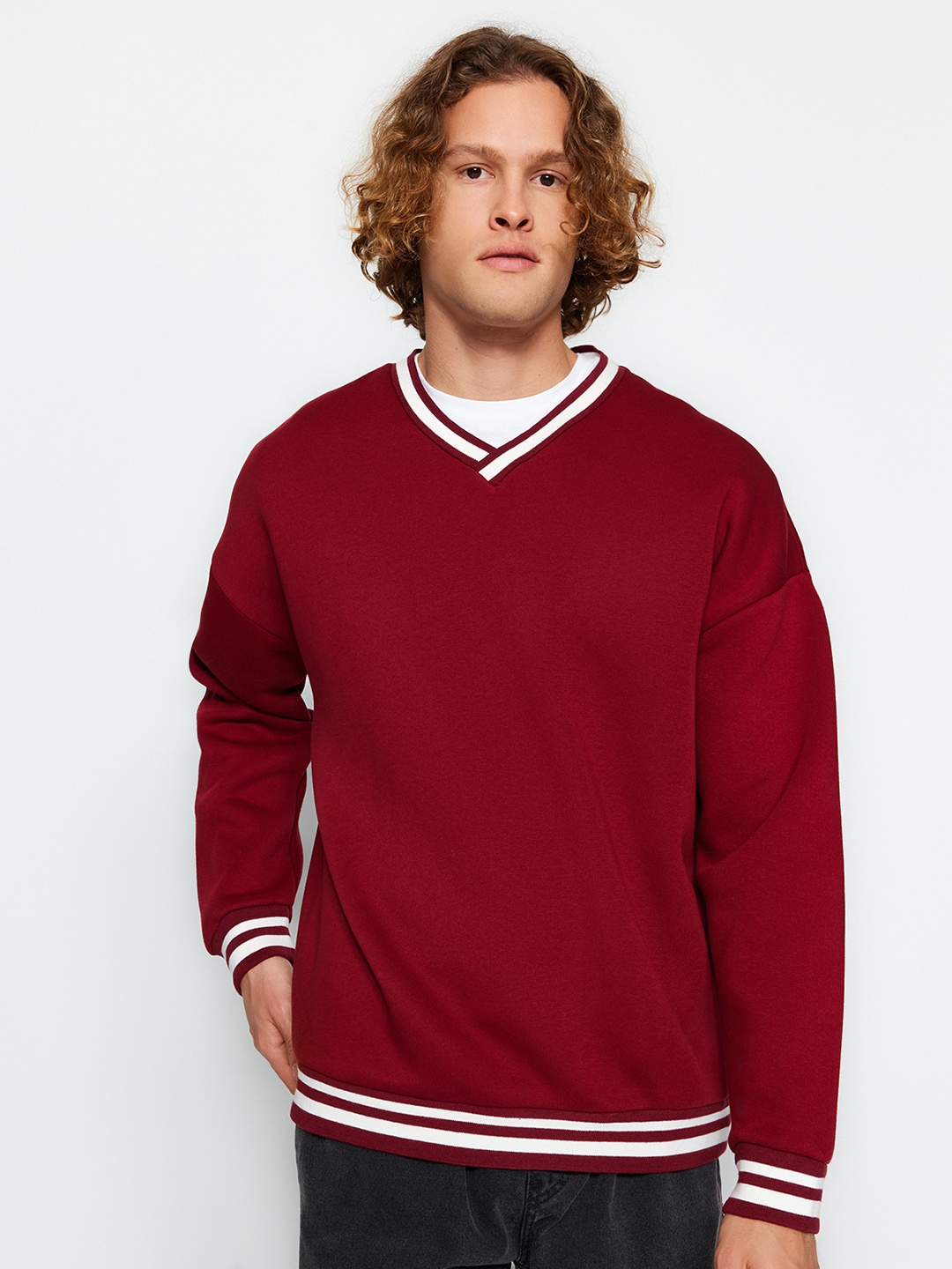 

Trendyol V-Neck Cotton Sweatshirt, Maroon