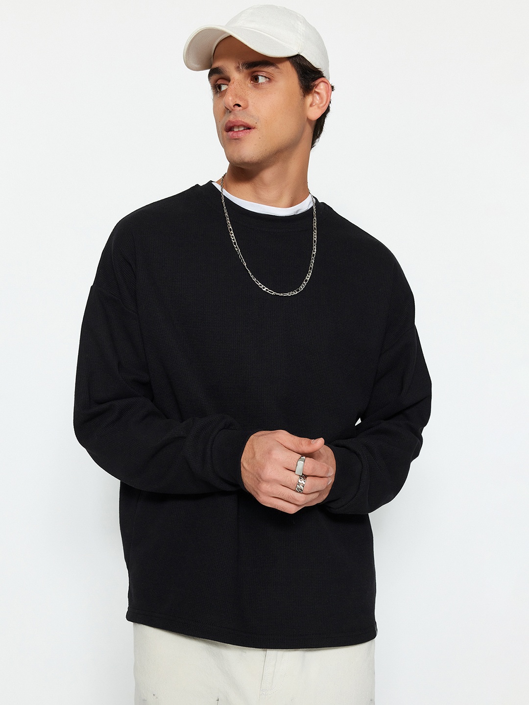 

Trendyol Self Design Round Neck Pullover Sweatshirt, Black