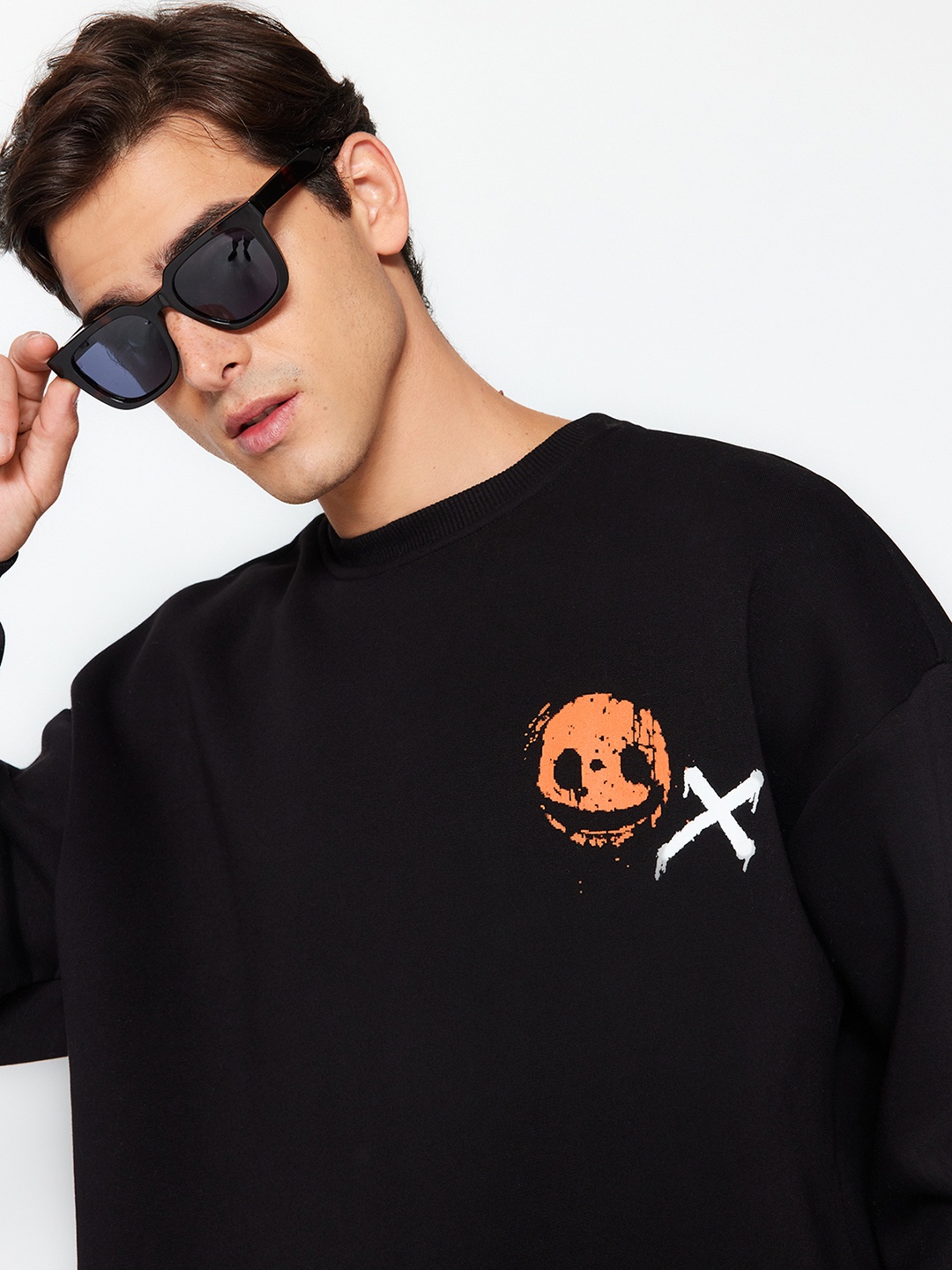 

Trendyol Graphic Printed Pure Cotton Piullover, Black