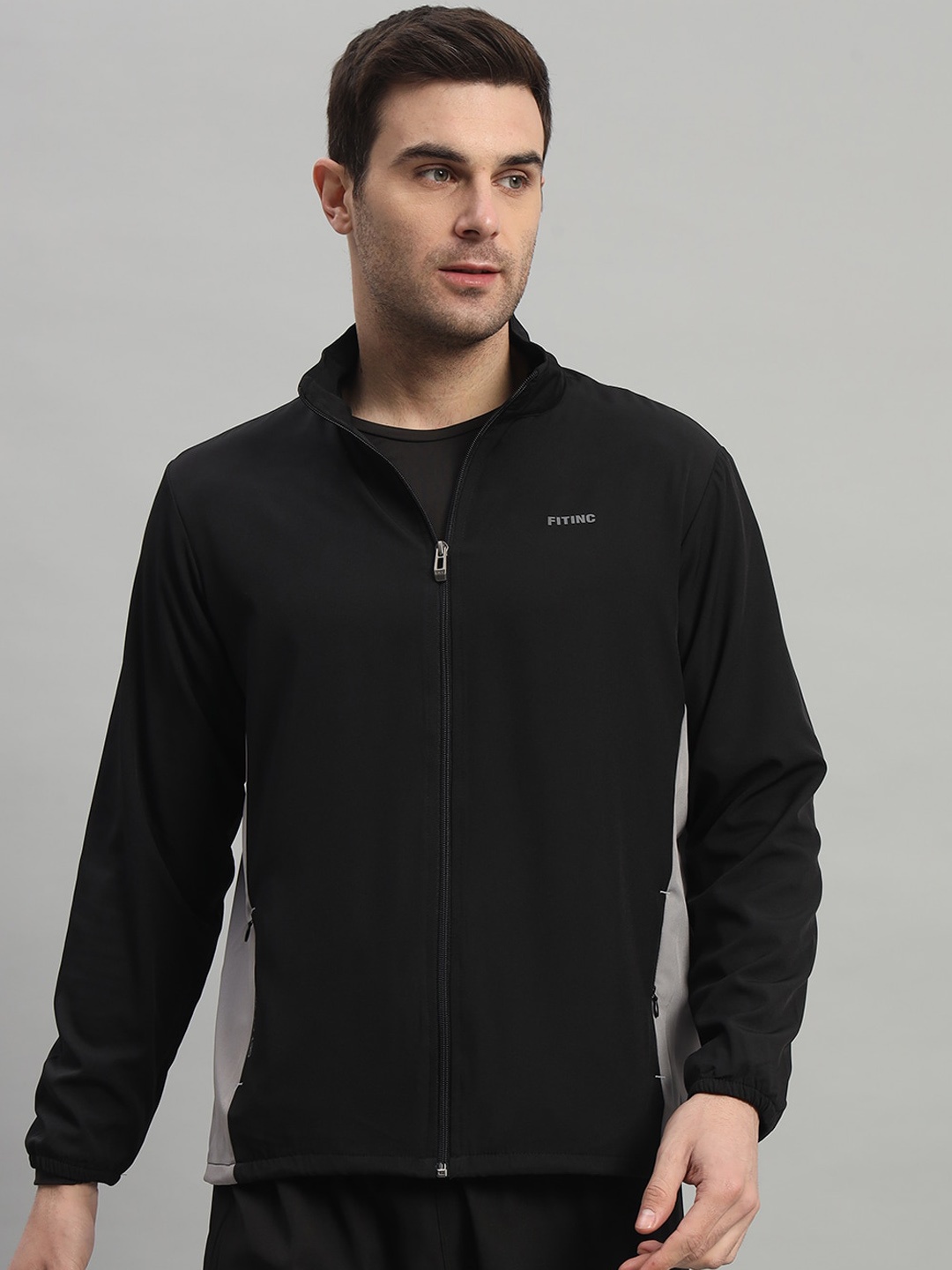 FITINC Colourblocked Lightweight Training Or Gym Sporty Jacket, Black