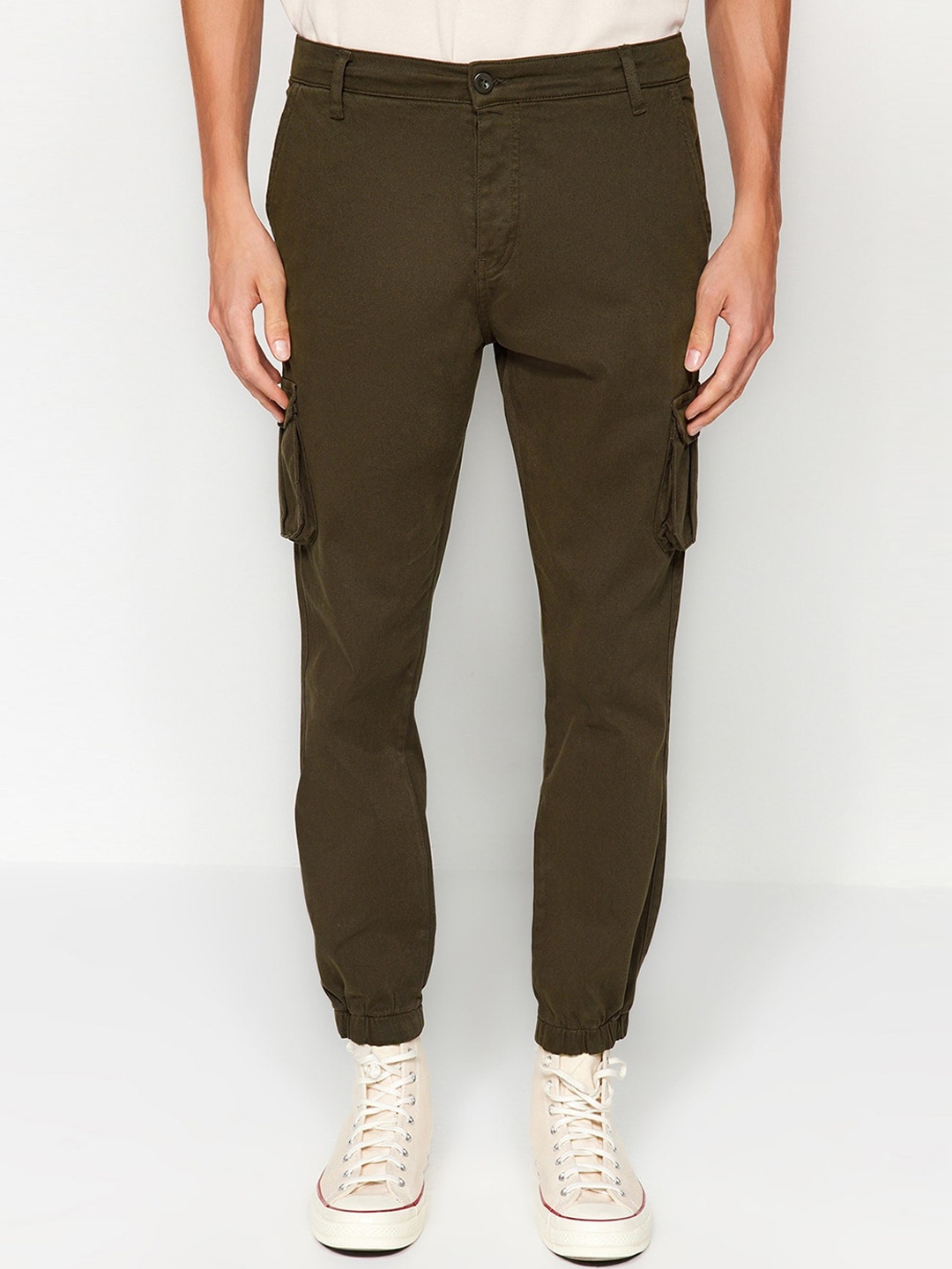 

Trendyol Men Regular Fit Cotton Cargos Trouser, Olive