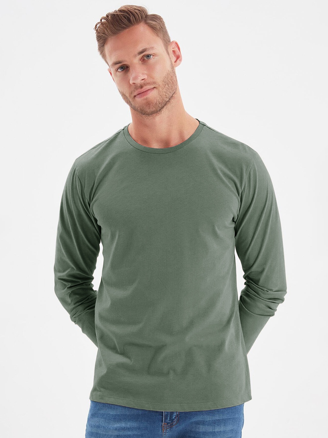 

Trendyol Round Neck Long Sleeves Cotton T-shirt, Green