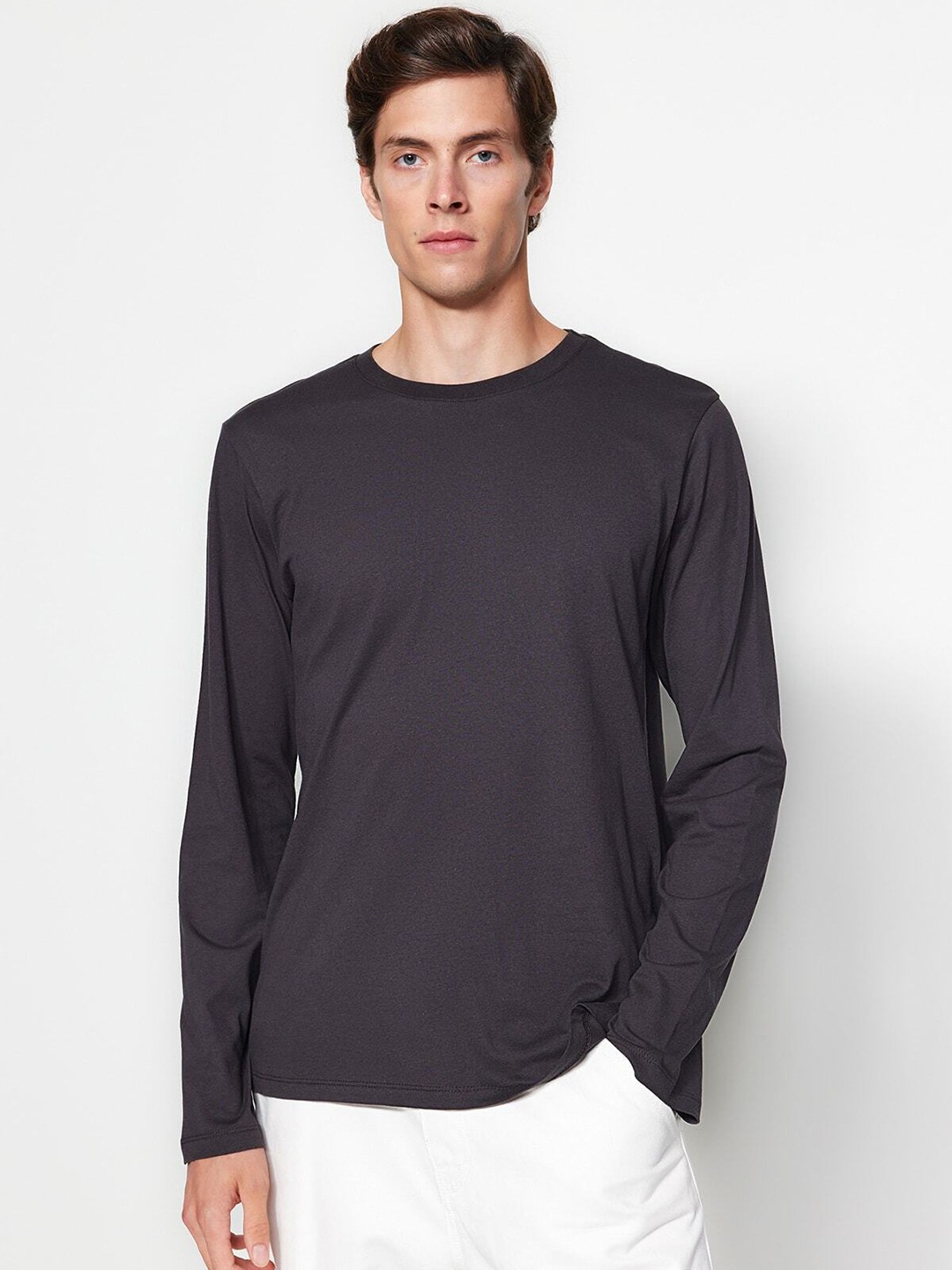 

Trendyol Round Neck Cotton T-shirt, Grey