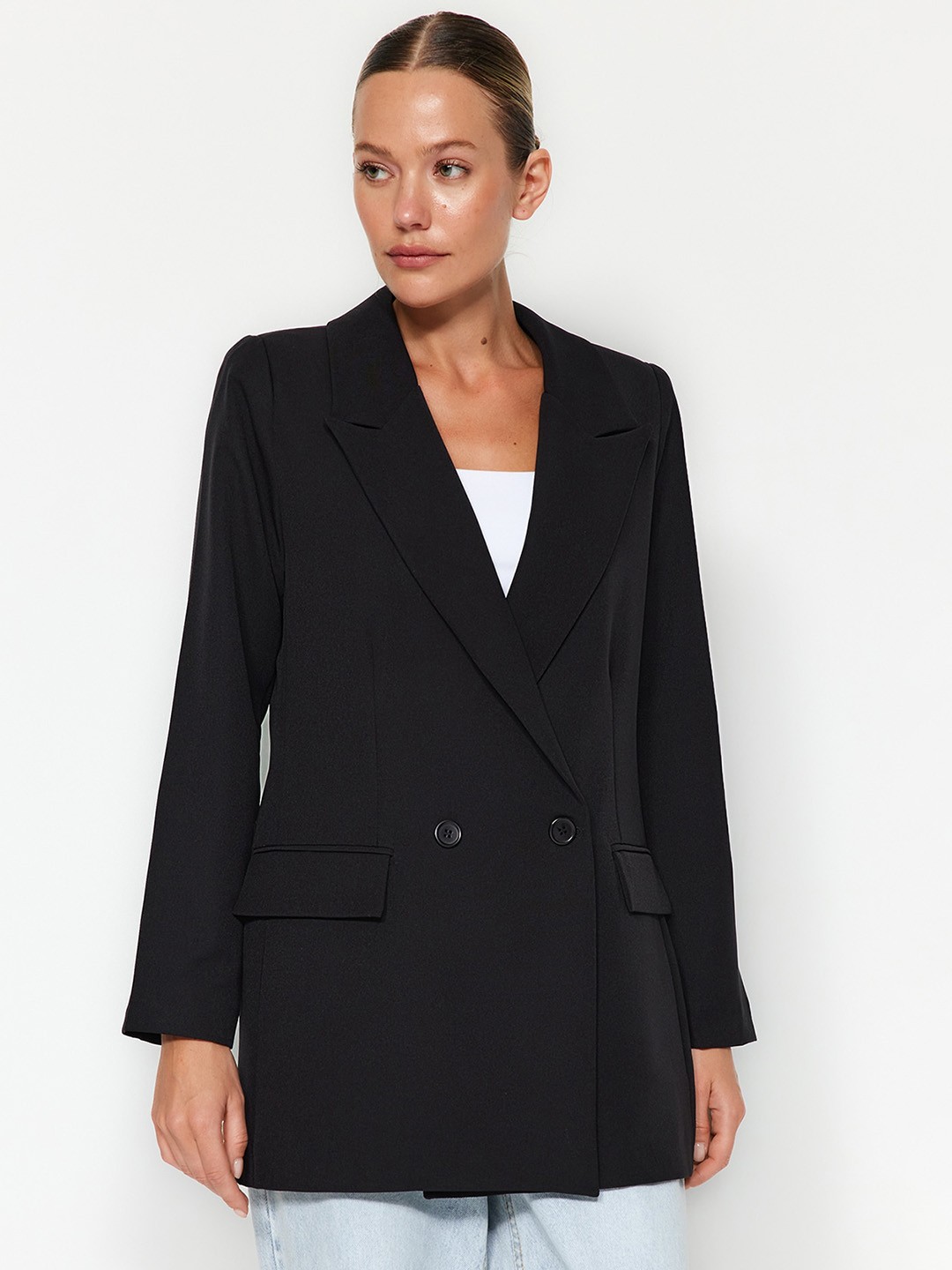 

Trendyol Peaked Lapel Double-Breasted Blazer, Black