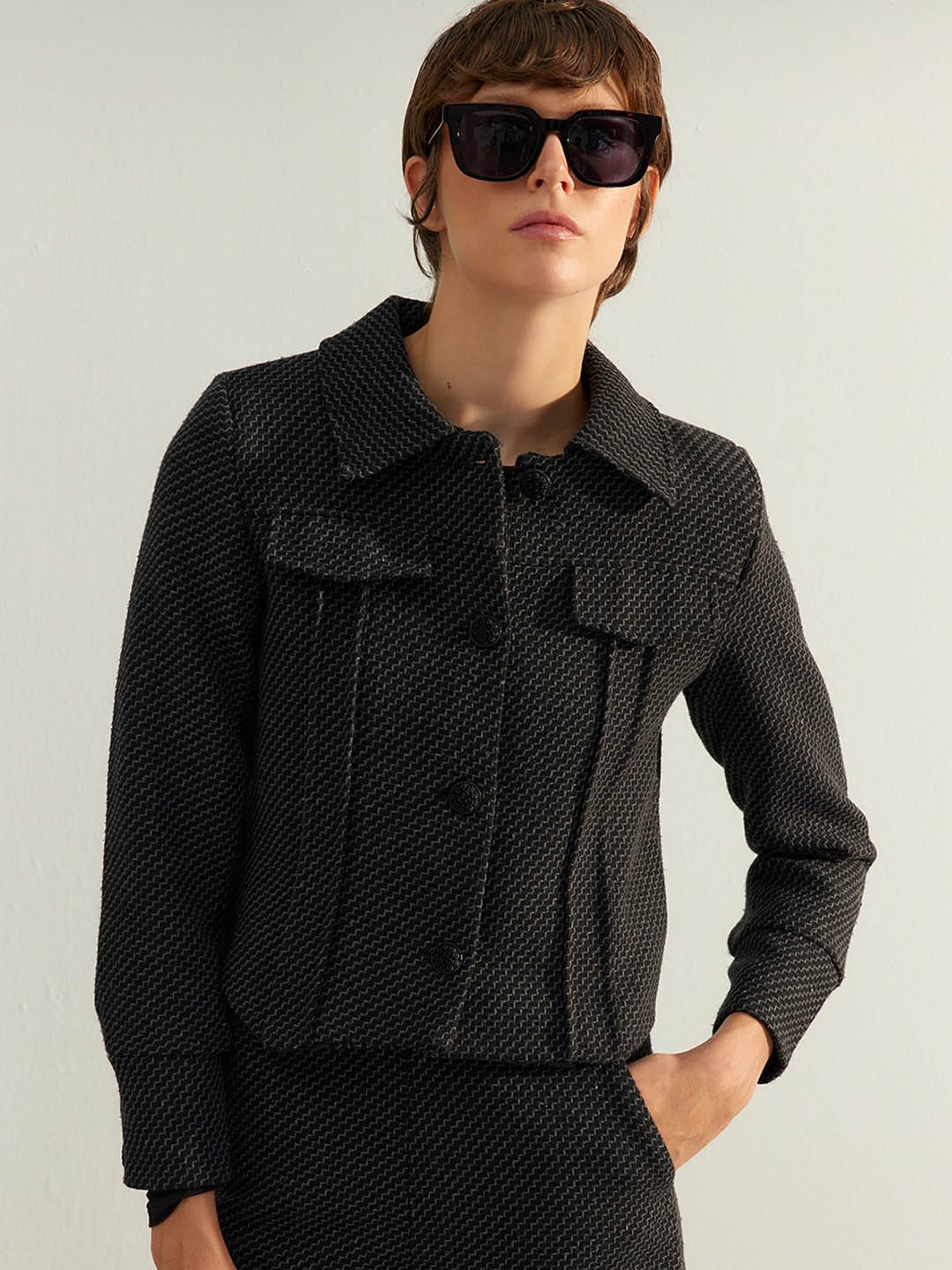 

Trendyol Self Design Tailored Jacket, Black