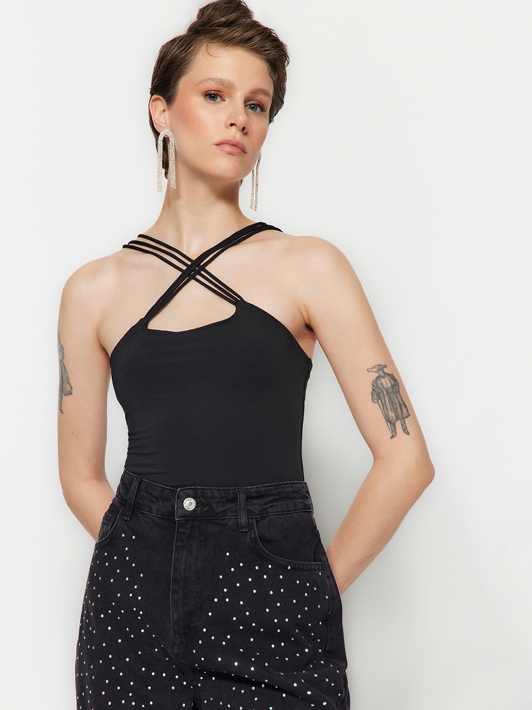 

Trendyol Asymmetric Neck Bodysuit, Black
