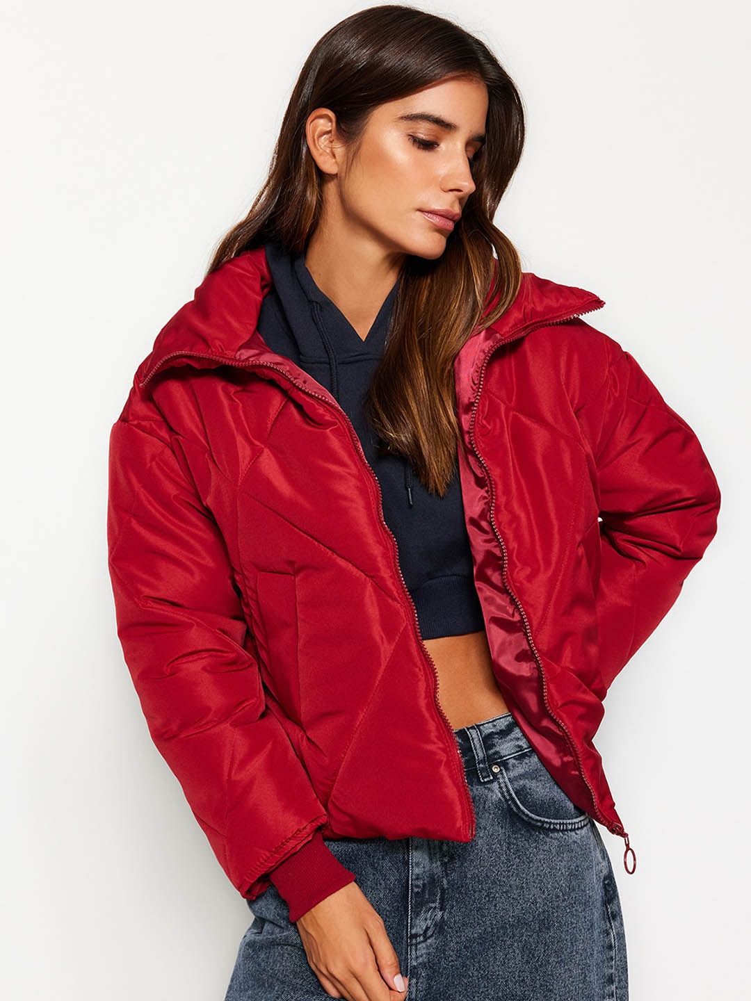 

Trendyol Mock Collar Quilted Jacket, Red