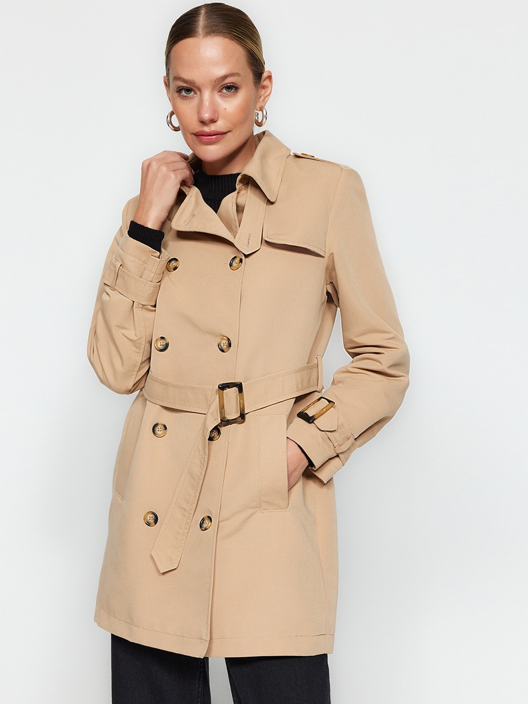 

Trendyol Double-Breasted Overcoat, Nude