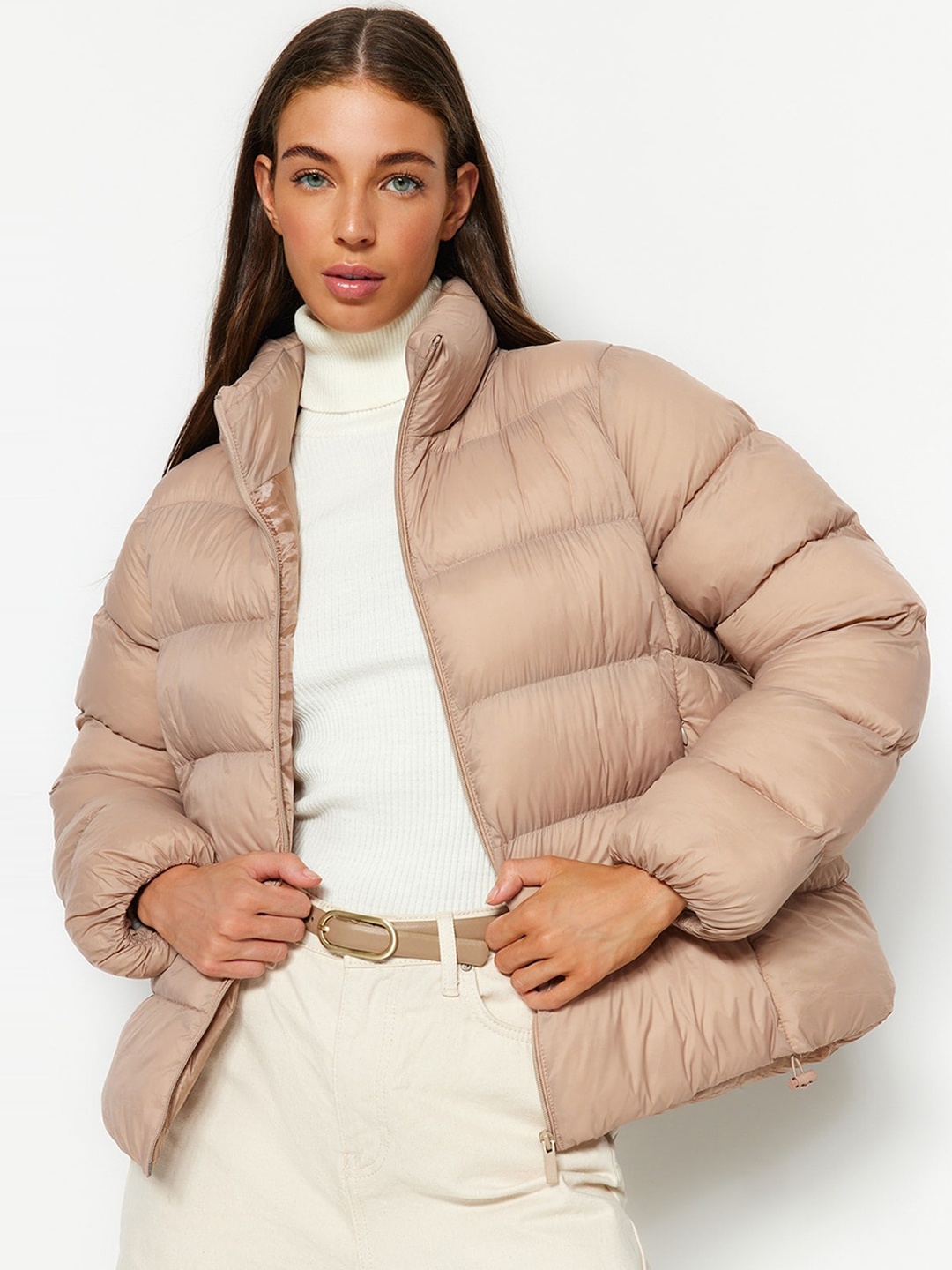 

Trendyol Stand Collar Puffer Jacket, Beige