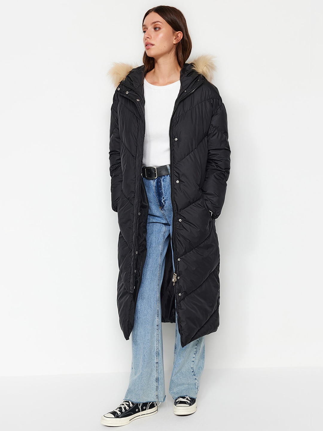 

Trendyol Hooded Longline Pea Coat, Na