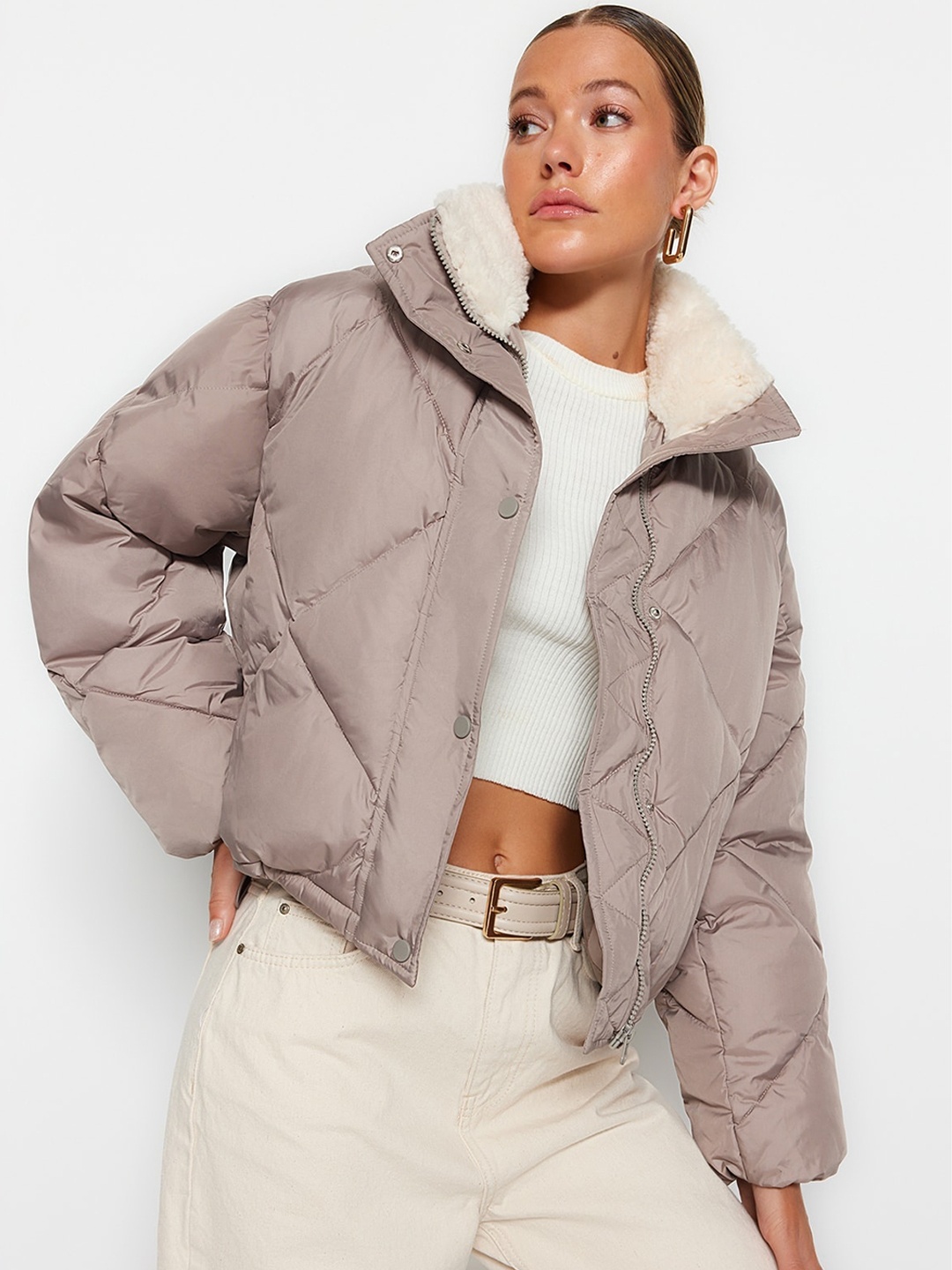 

Trendyol Mock Collar Quilted Jacket, Grey