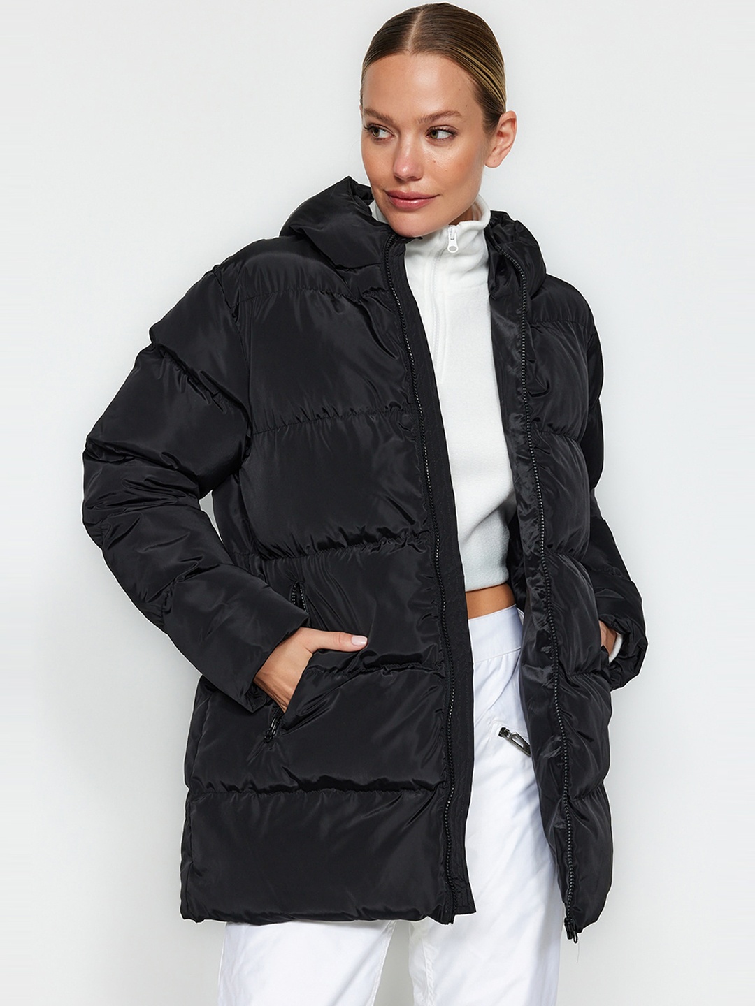 

Trendyol Hooded Longline Puffer Jacket, Black
