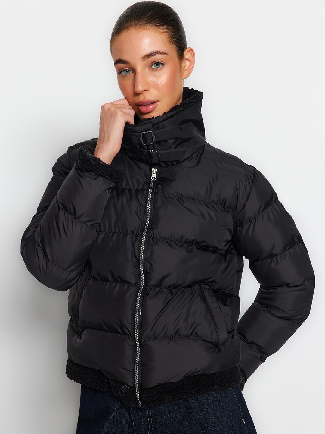 

Trendyol Mock Collar Puffer Jacket, Black
