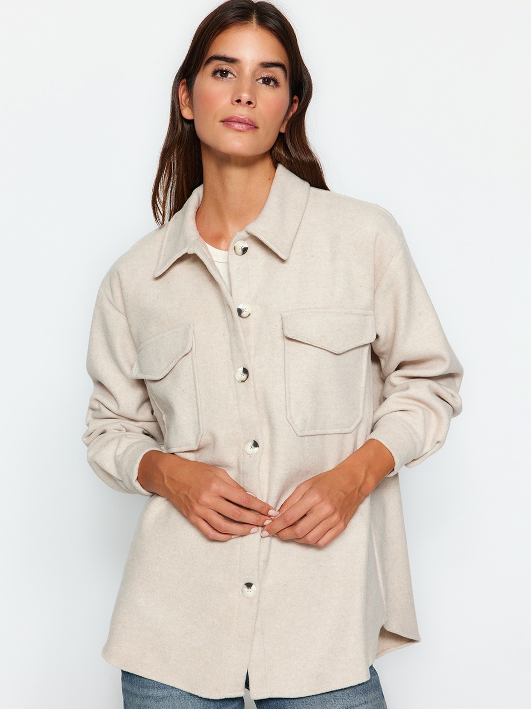 

Trendyol Spread Collar Single-Breasted Overcoat, Beige
