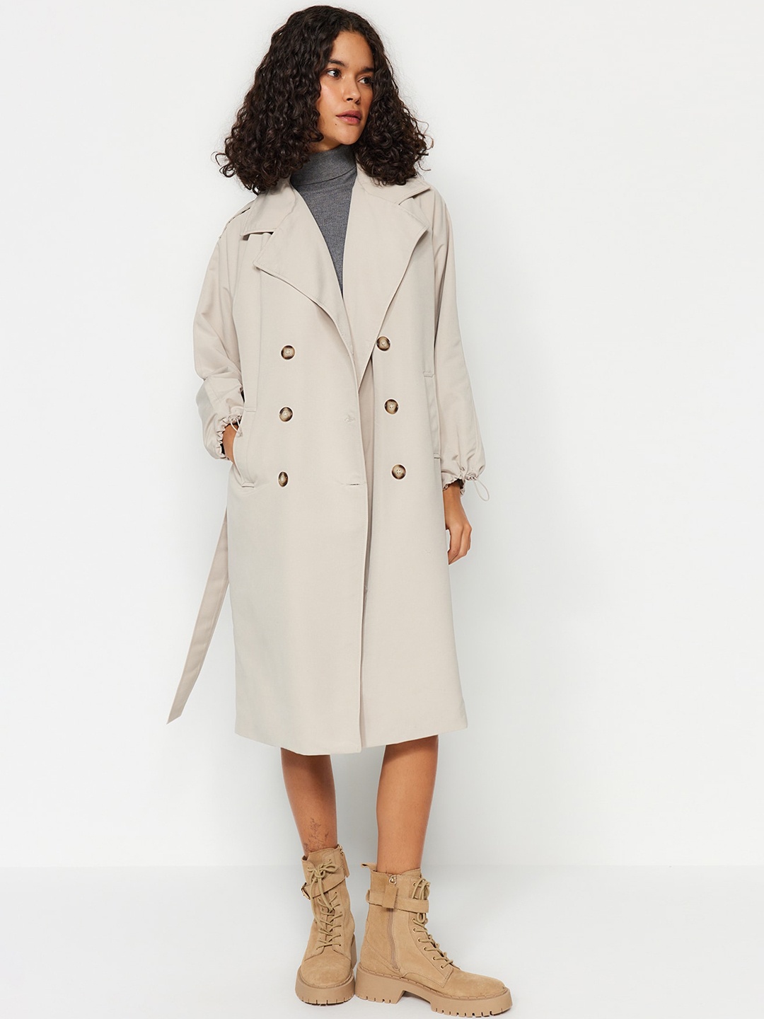 

Trendyol Double-Breasted Longline Overcoat, Grey