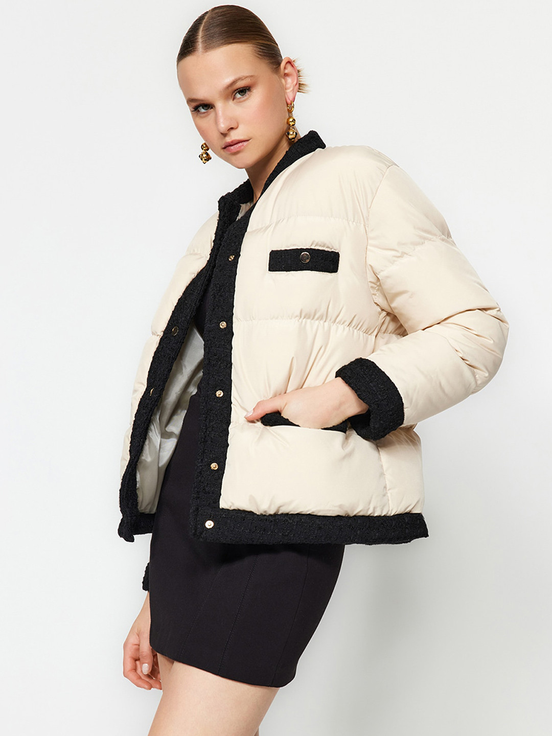 

Trendyol Stand Collar Puffer Jacket, Beige
