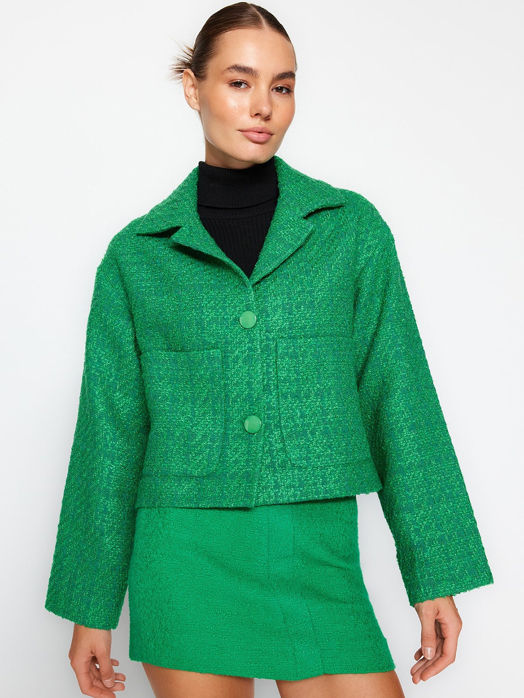 

Trendyol Women Single Breasted Lapel Collar Blazer, Green
