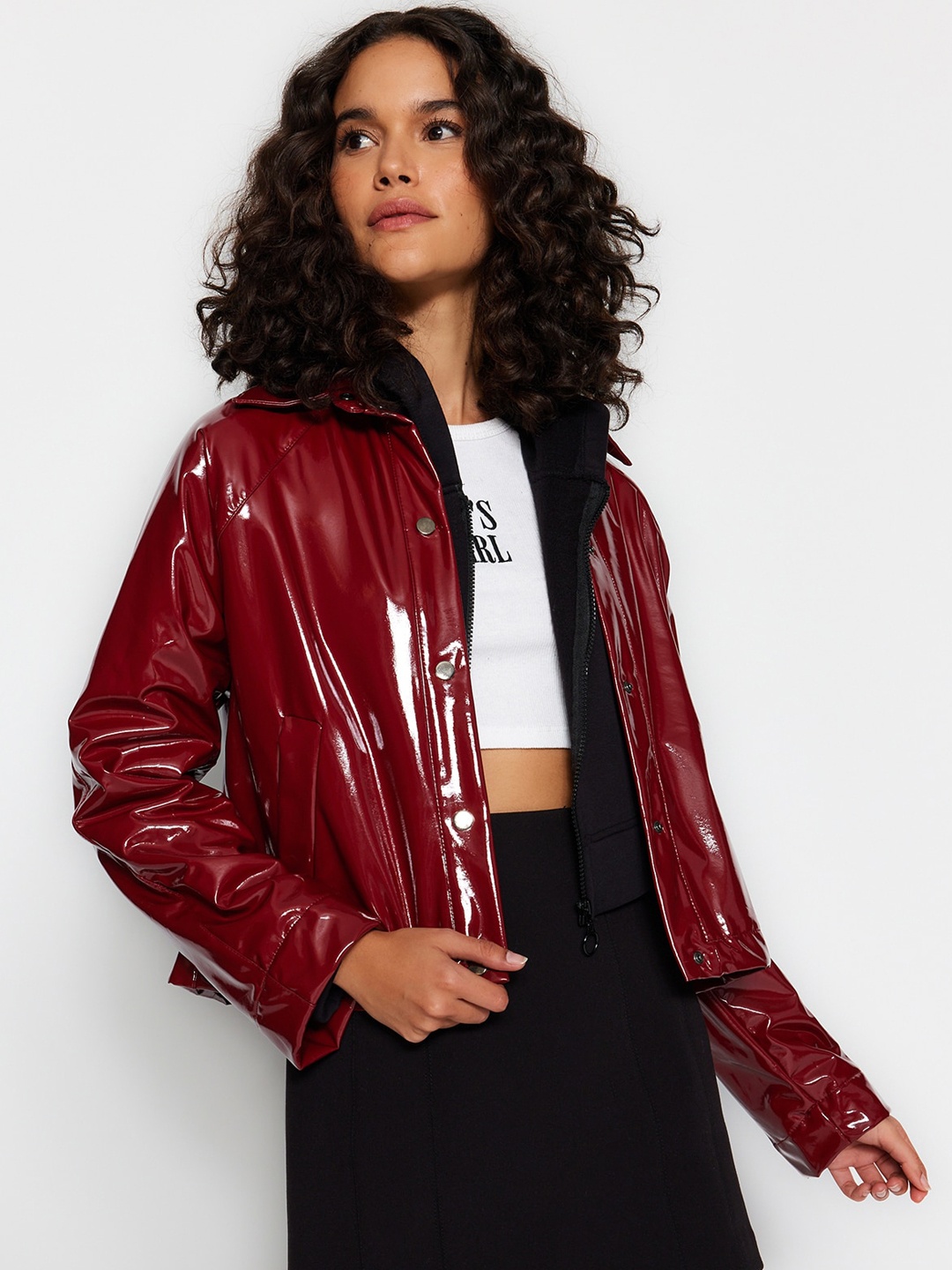 

Trendyol Spread Collar Biker Jacket, Maroon