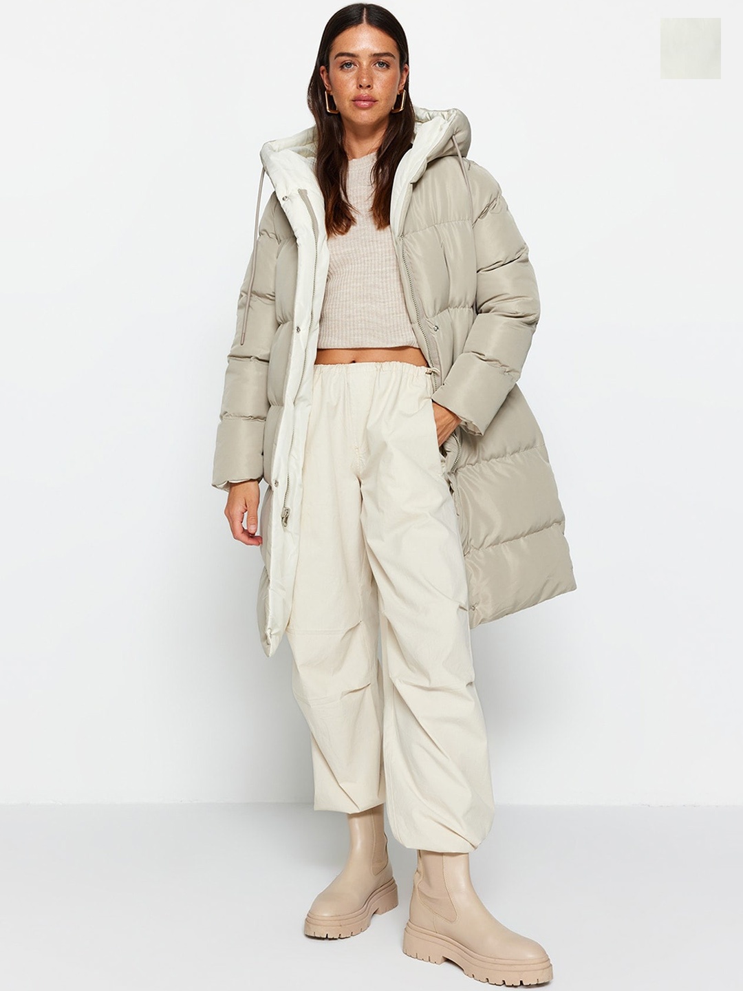 

Trendyol Hooded Longline Puffer Jacket, Off white