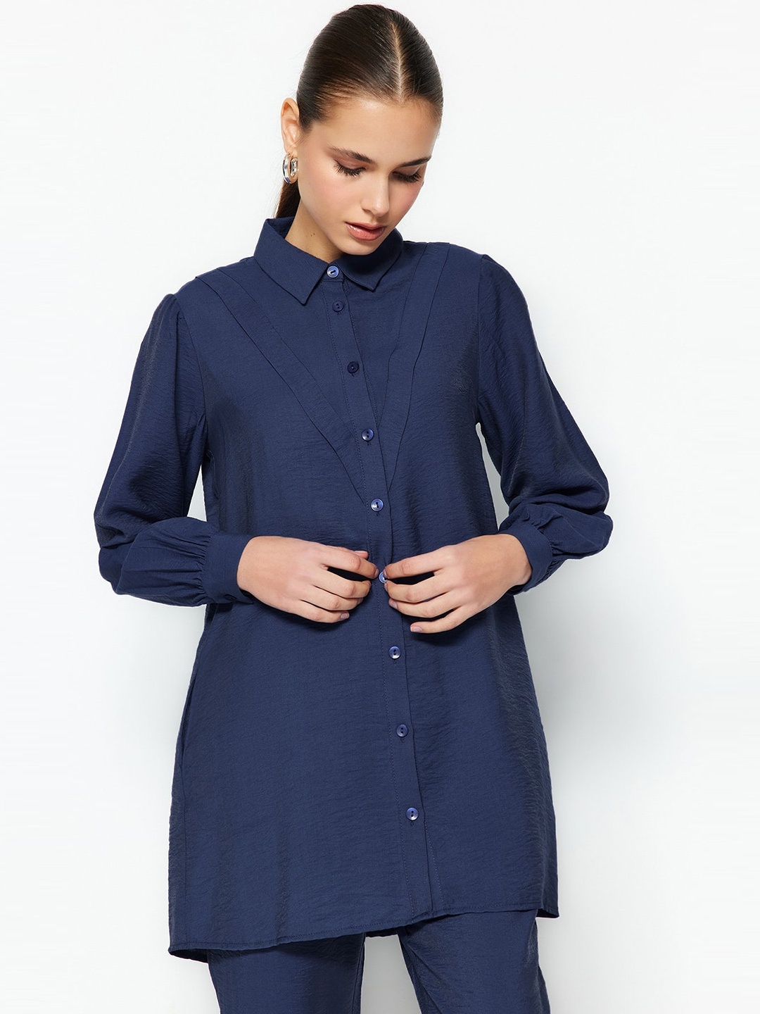 

Trendyol Long Sleeve Shirt With Trousers, Blue
