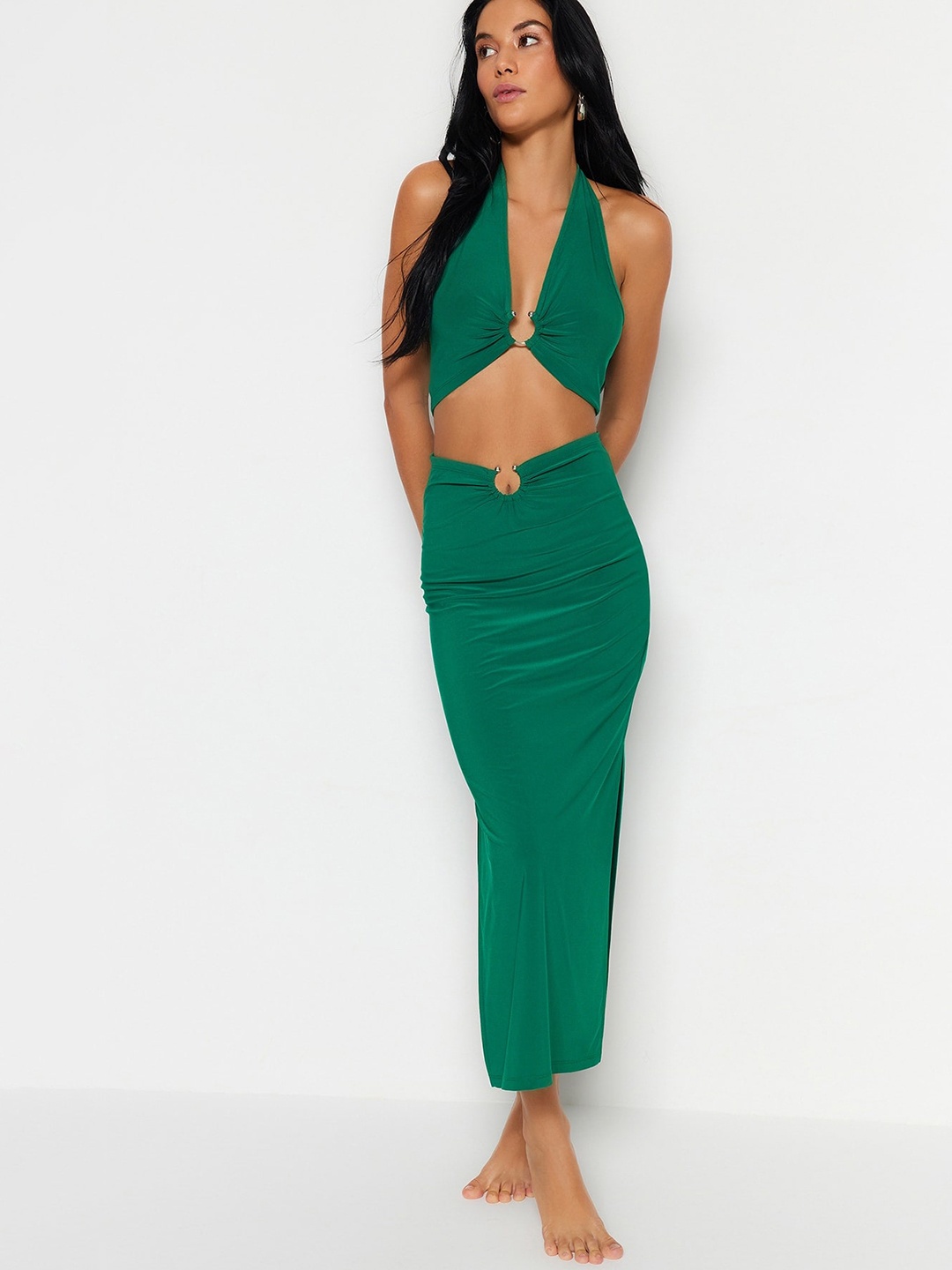 

Trendyol V-Neck Sleeveless Top With Skirts, Green