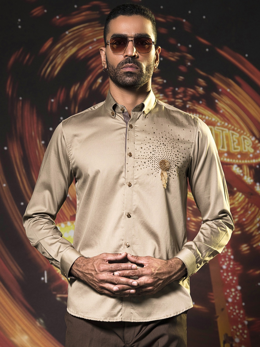 

ABKASA Classic Slim Fit Cotton Casual Shirt, Bronze