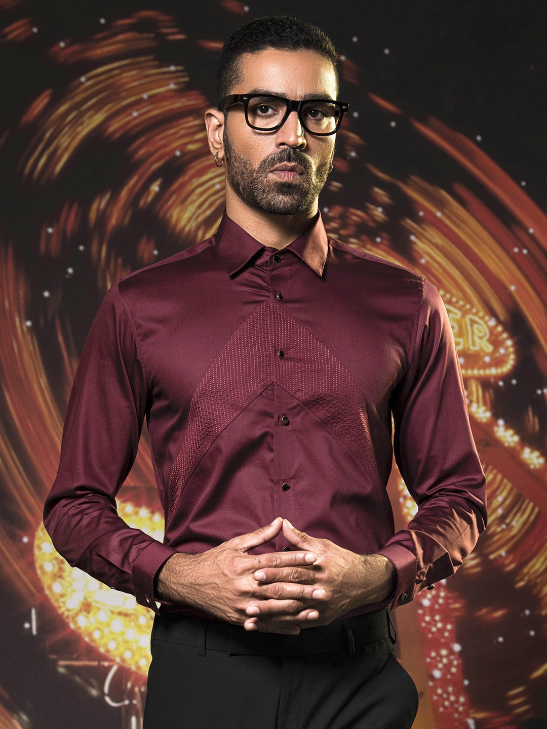 

ABKASA Spread Collar Slim Fit Cotton Casual Shirt, Maroon