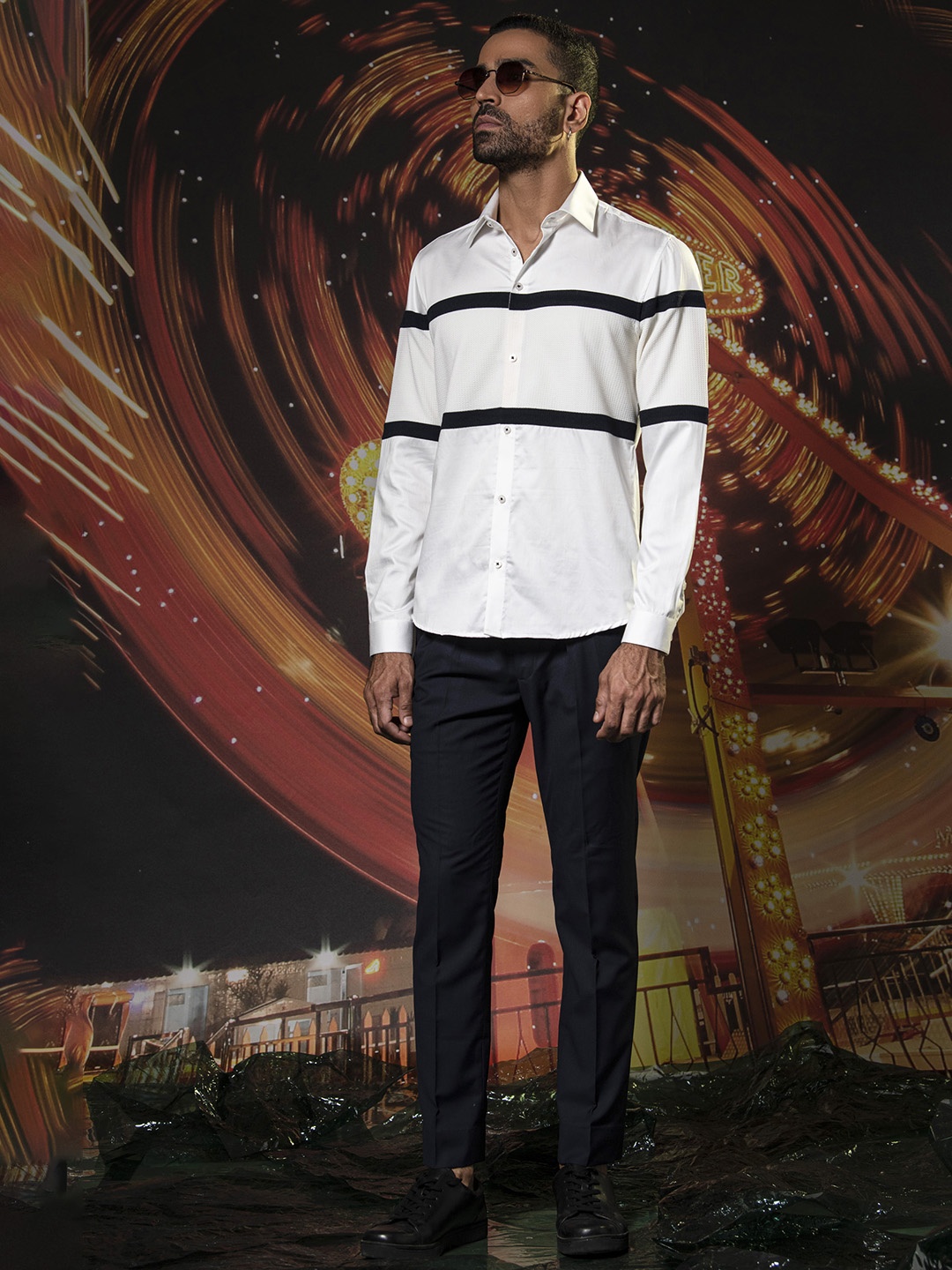 

ABKASA Men Classic Slim Fit Opaque Casual Shirt, White