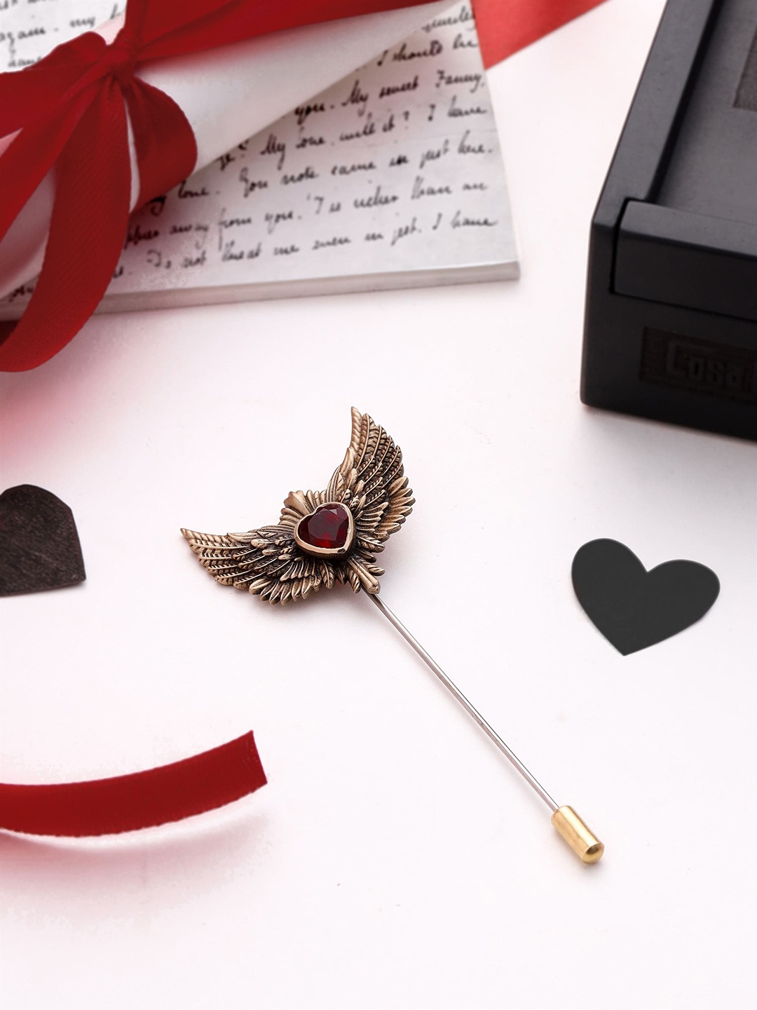 

COSA NOSTRAA Men Stone Studded Love is in the Air Lapel Pin Brooch, Metallic