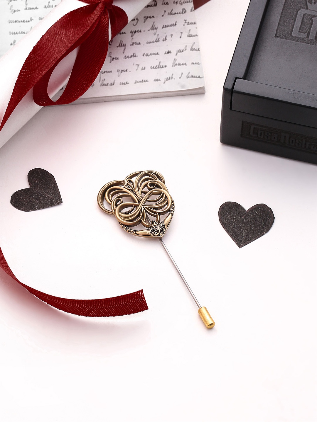 

COSA NOSTRAA Men Heart Union Lapel Pin Brooch, Metallic